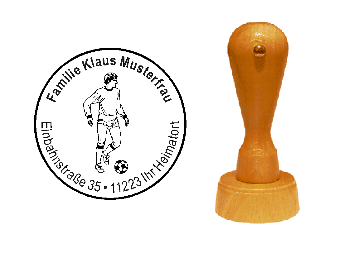 « Fußballspieler » Holzstempel mit persönlichem Wunschtext