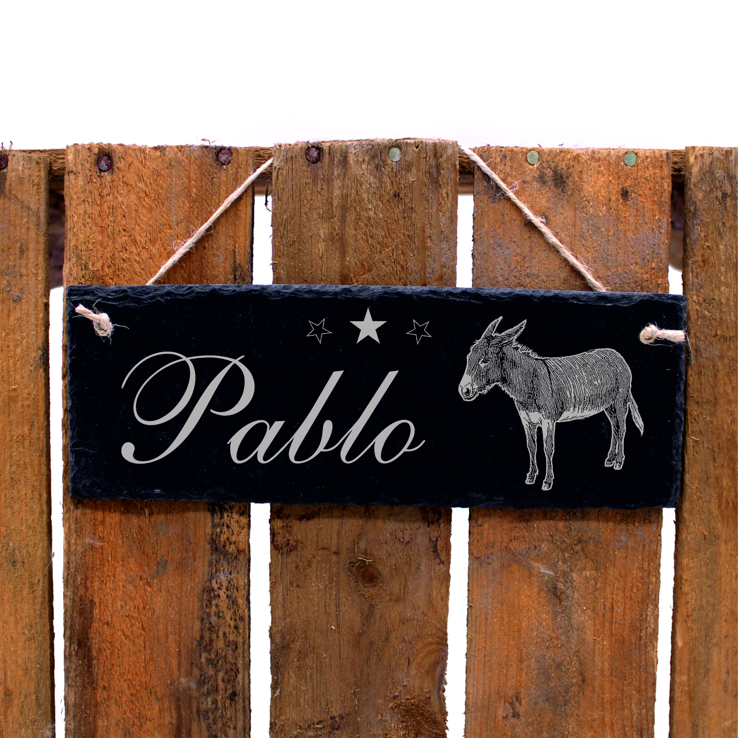 Schiefertafel Stallschild Esel - Türschild mit Namen - zum Anhängen 22 x 8 cm
