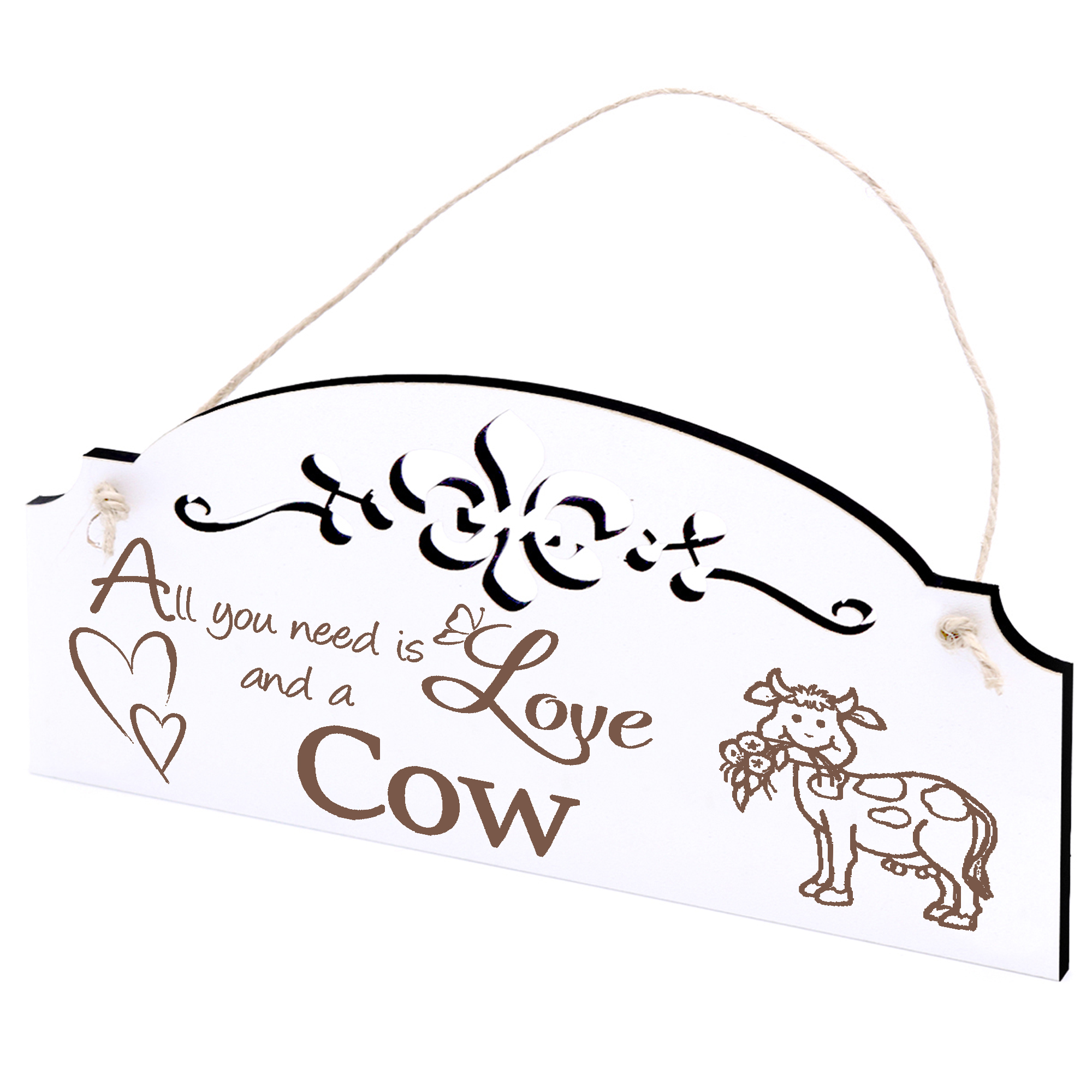 Schild niedliche Kuh mit Blume Deko 20x10cm - All you need is Love and a Cow - Holz