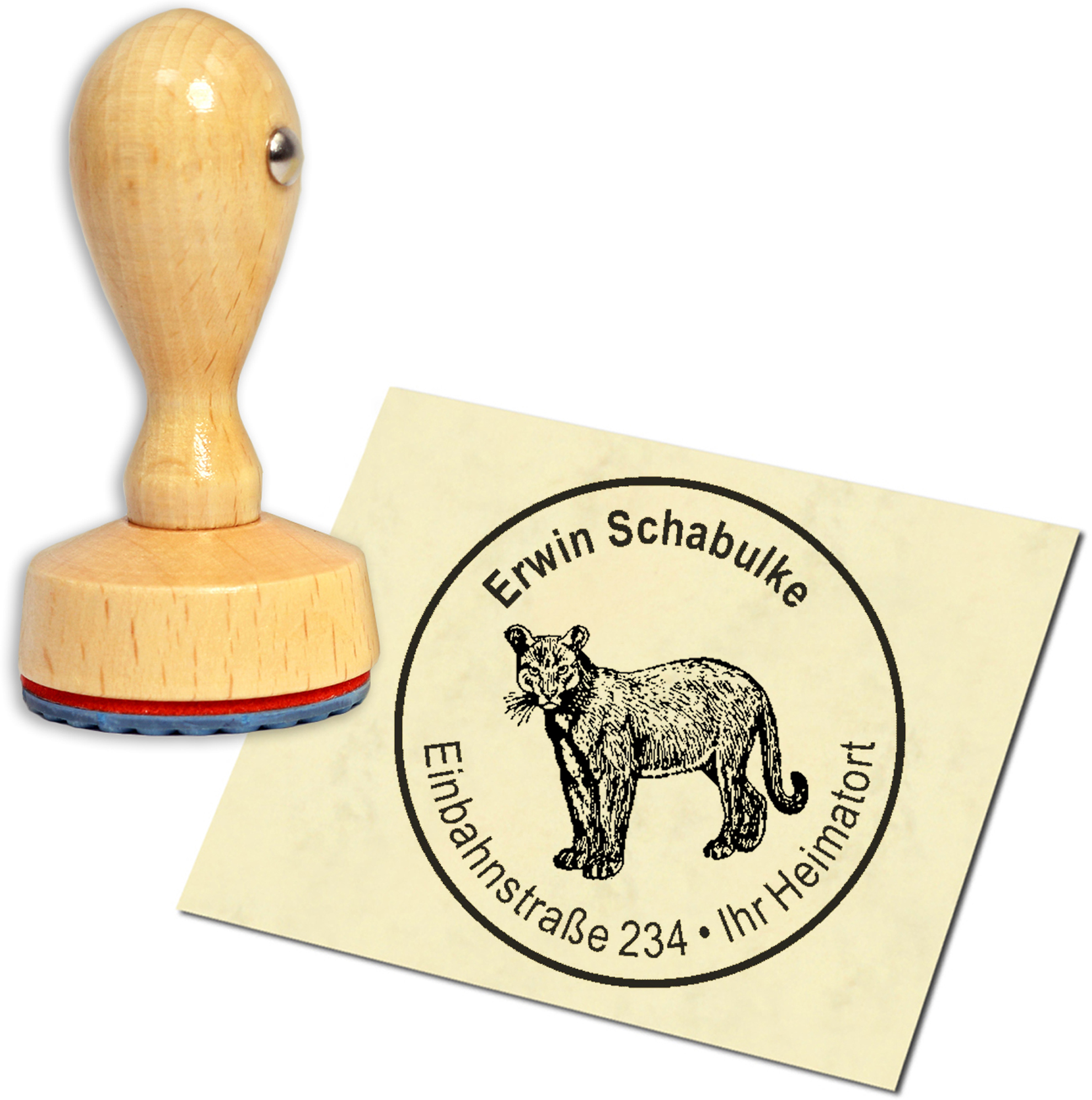Stempel Adressstempel Holzstempel - Puma - rund 40mm