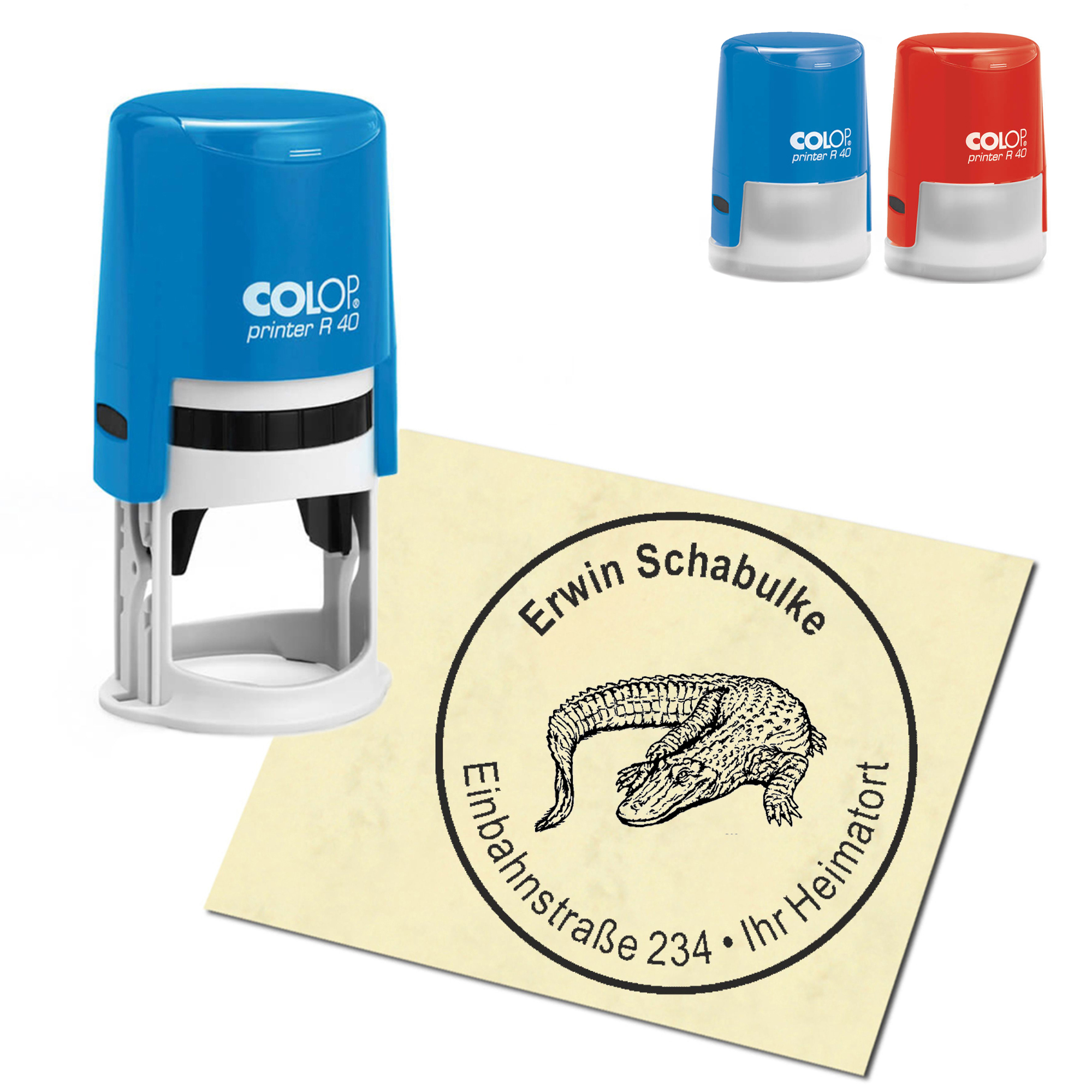 Stempel Adressstempel personalisiert - Aligator Krokodil - rund &empty; 40mm