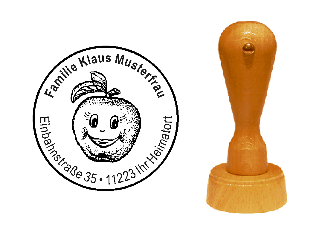 « Happy Apfel » Holzstempel mit persönlichem Wunschtext