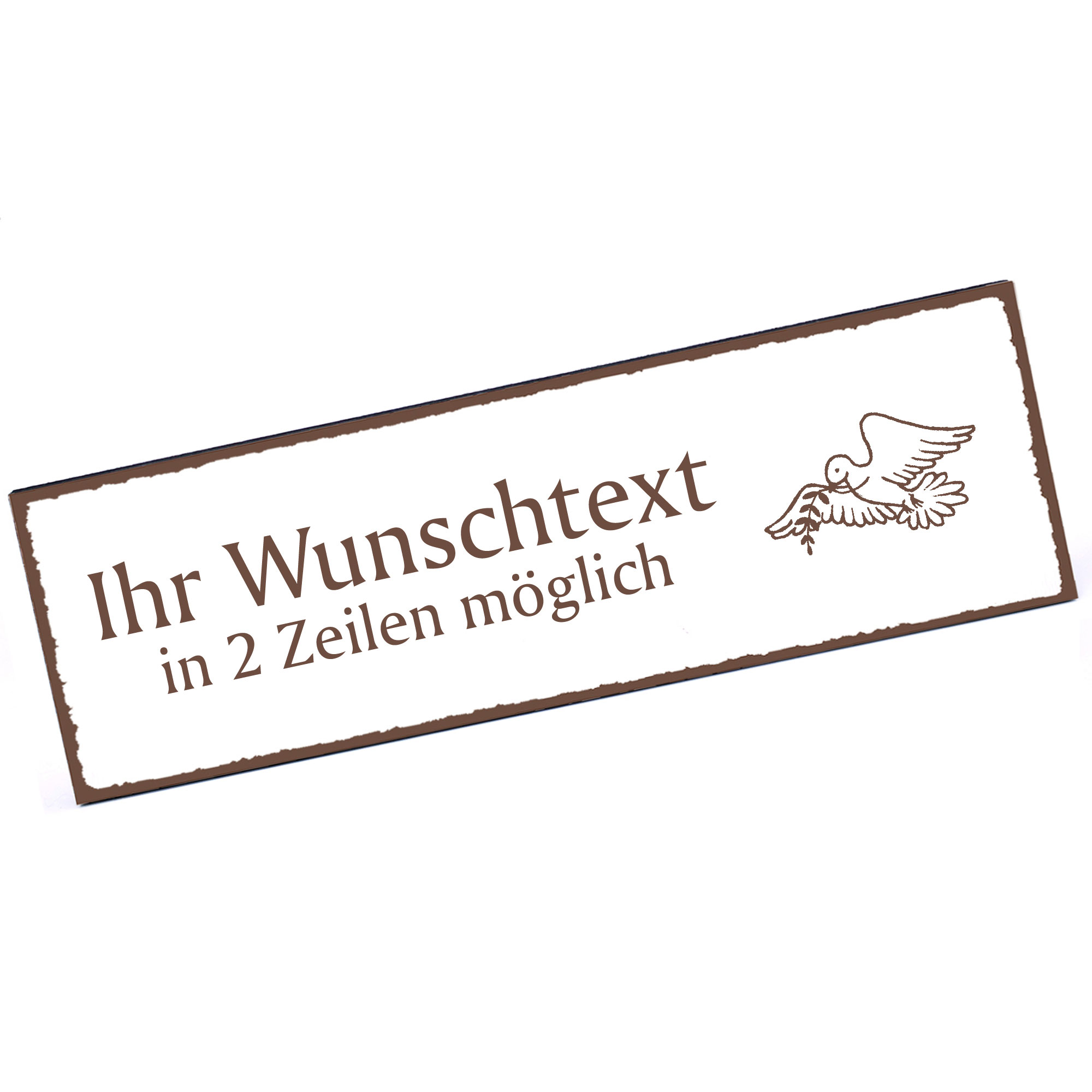 Türschild Taube mit Ast  Namensschild personalisiert mit Gravur - 150mm x 50mm - selbstklebend