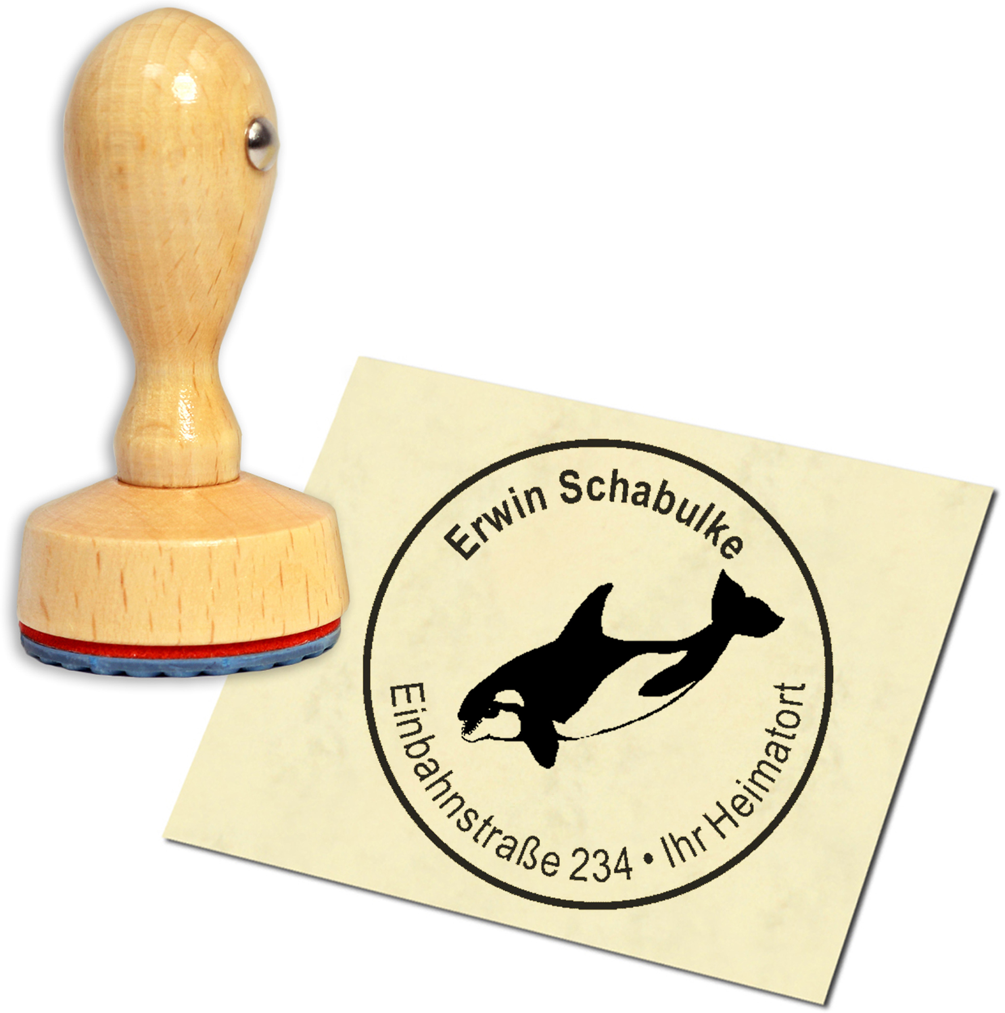 Stempel Adressstempel Holzstempel - Orca Schwertwal - rund 40mm