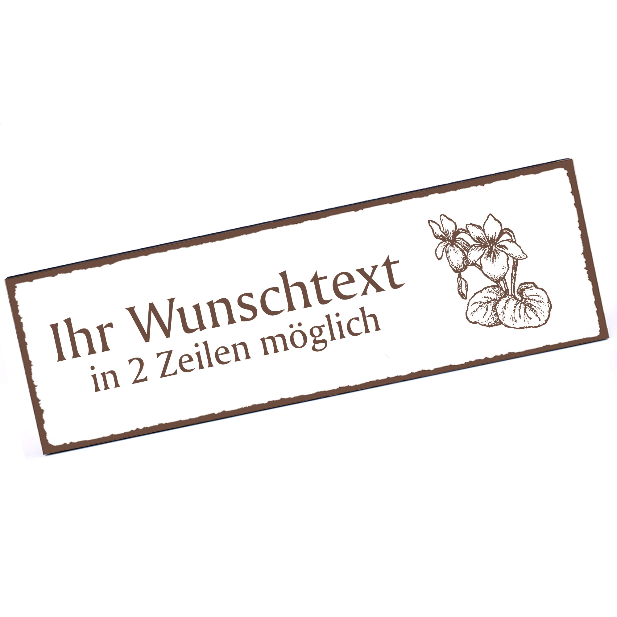 Türschild Blume  Namensschild personalisiert mit Gravur - 150mm x 50mm - selbstklebend