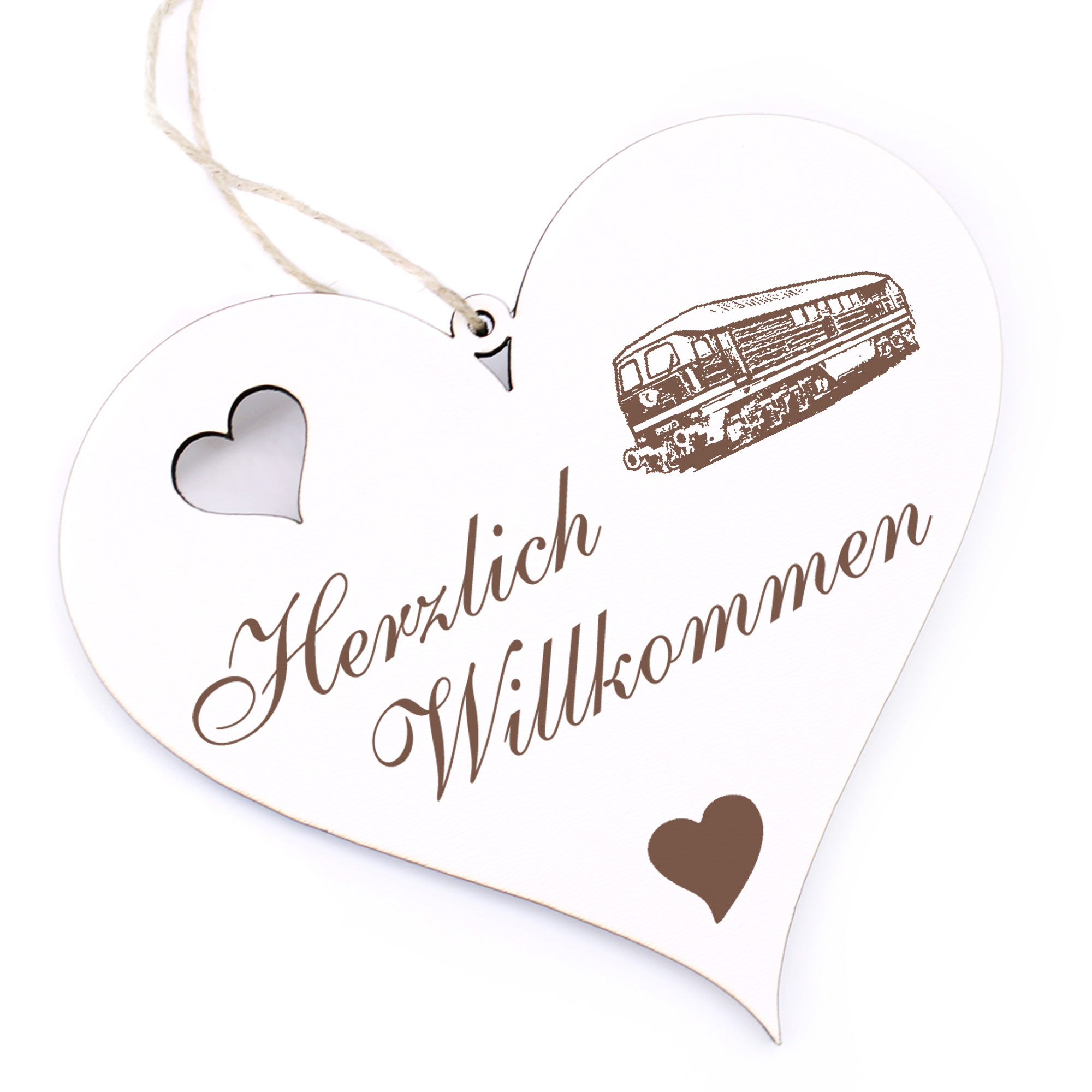 Herzlich Willkommen Schild - Eisenbahn - Deko Herz Holz