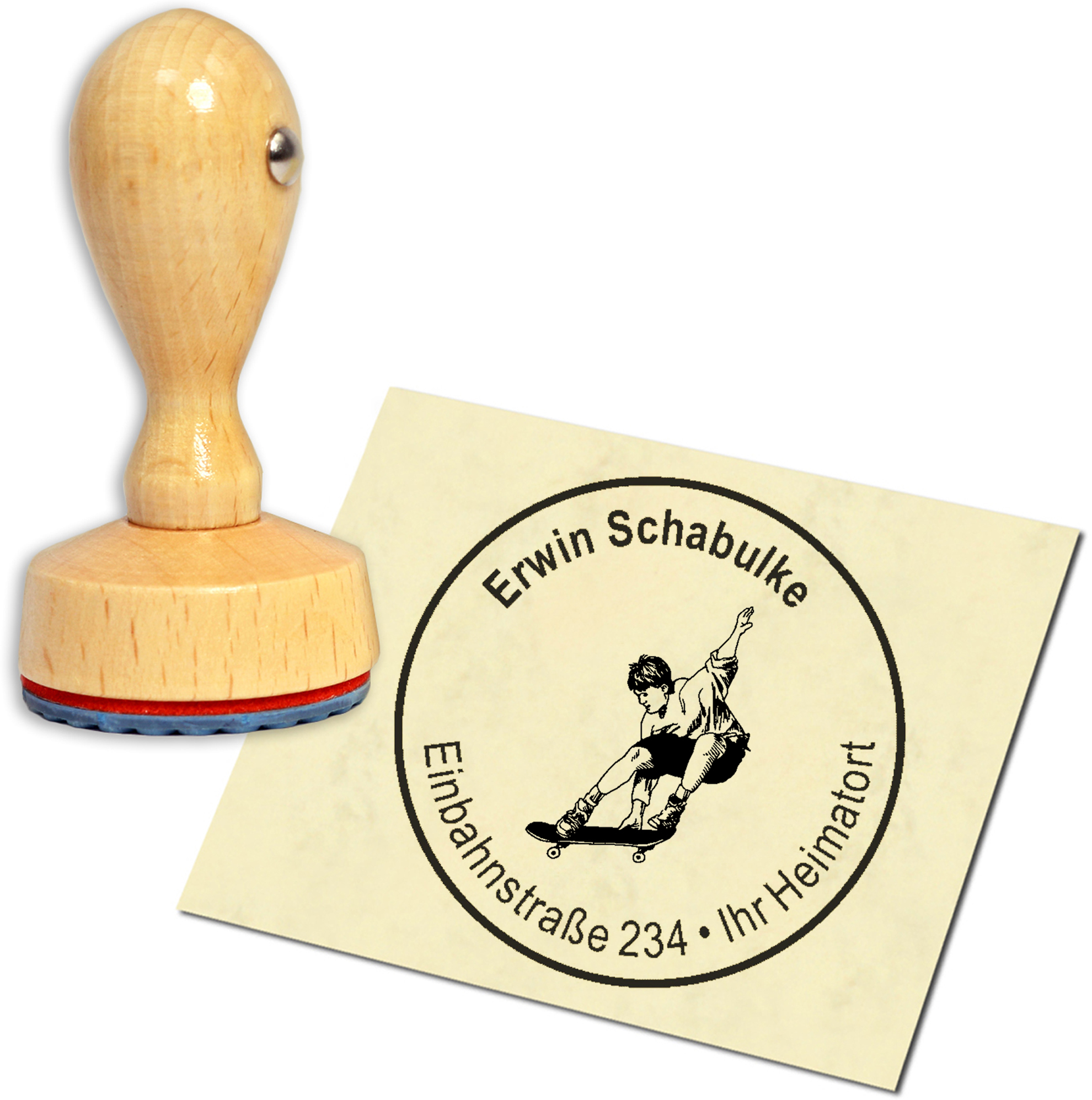 Stempel Adressstempel Holzstempel - Skater - rund 40mm