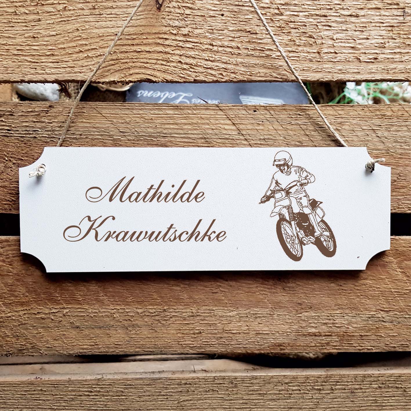 Schild « Motocross » Namensschild Türschild zum Anhängen - 20 x 6,7 cm