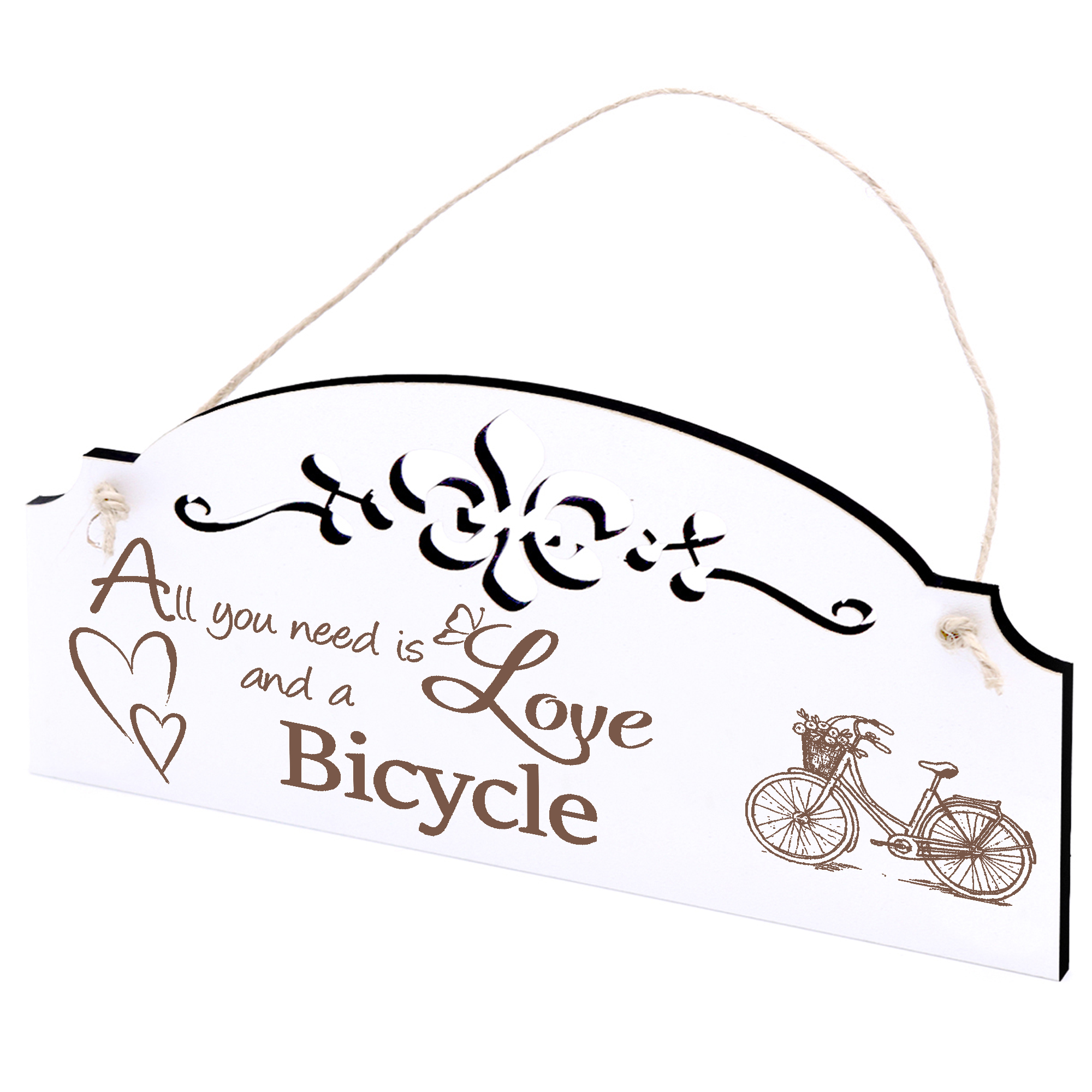 Schild Fahrrad mit Korb Deko 20x10cm - All you need is Love and a Bicycle - Holz