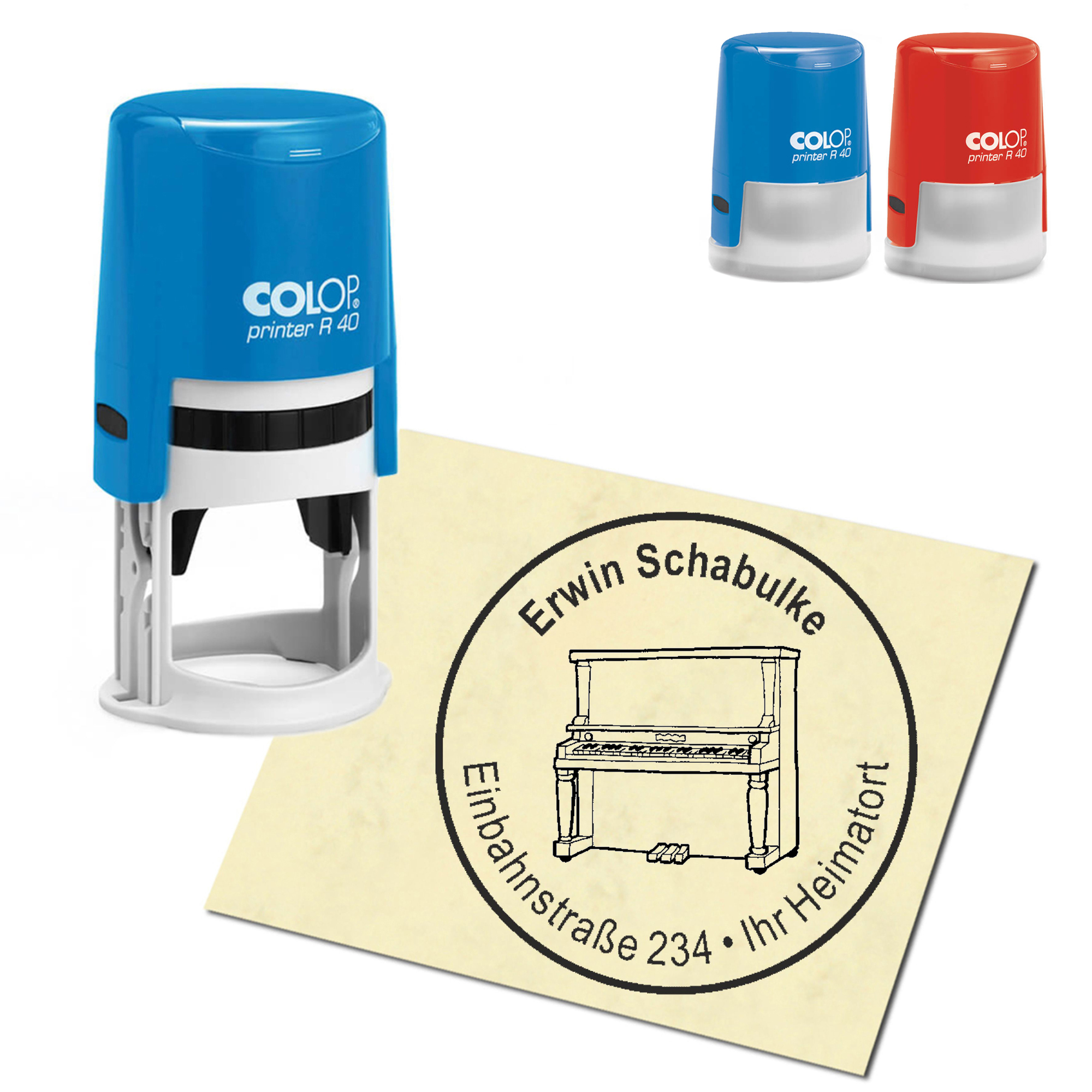 Stempel Adressstempel personalisiert - Klavier - rund &empty; 40mm