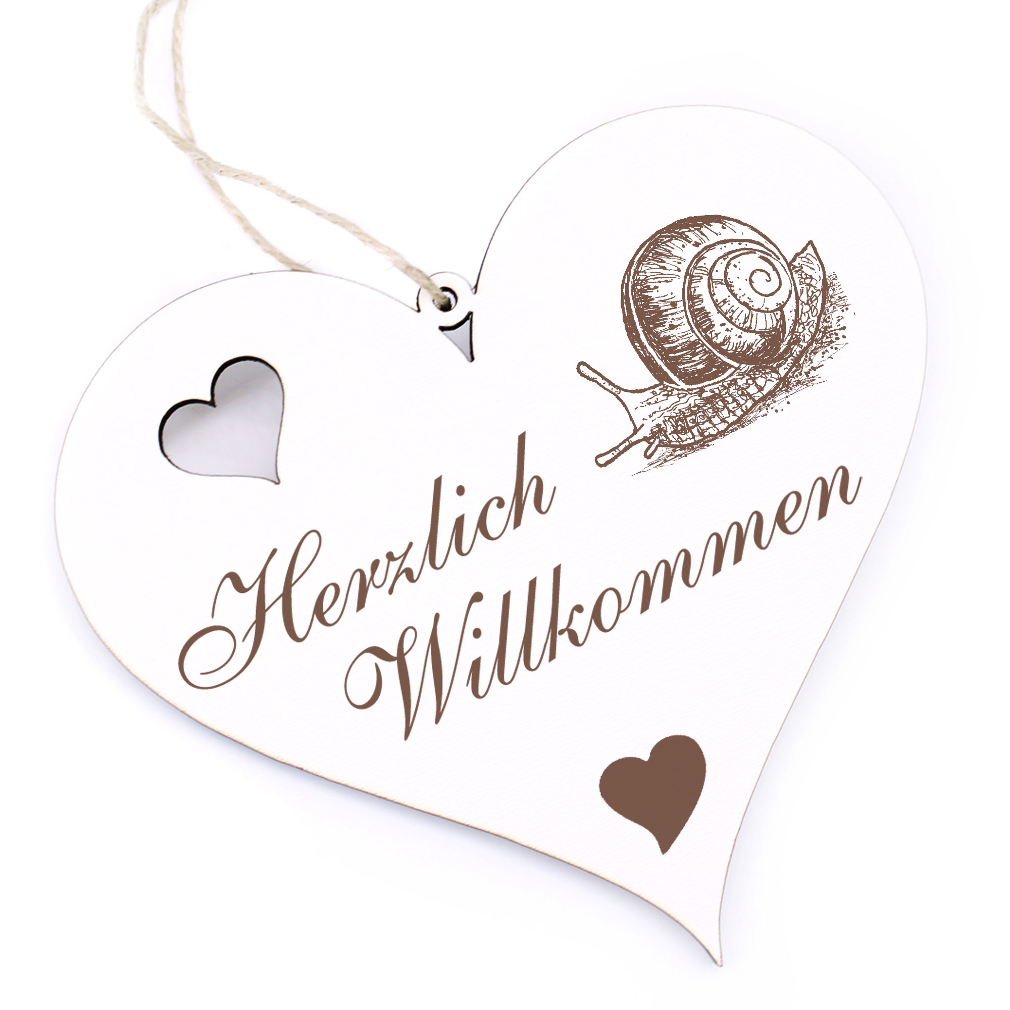 Herzlich Willkommen Schild - Schnecke - Deko Herz Holz