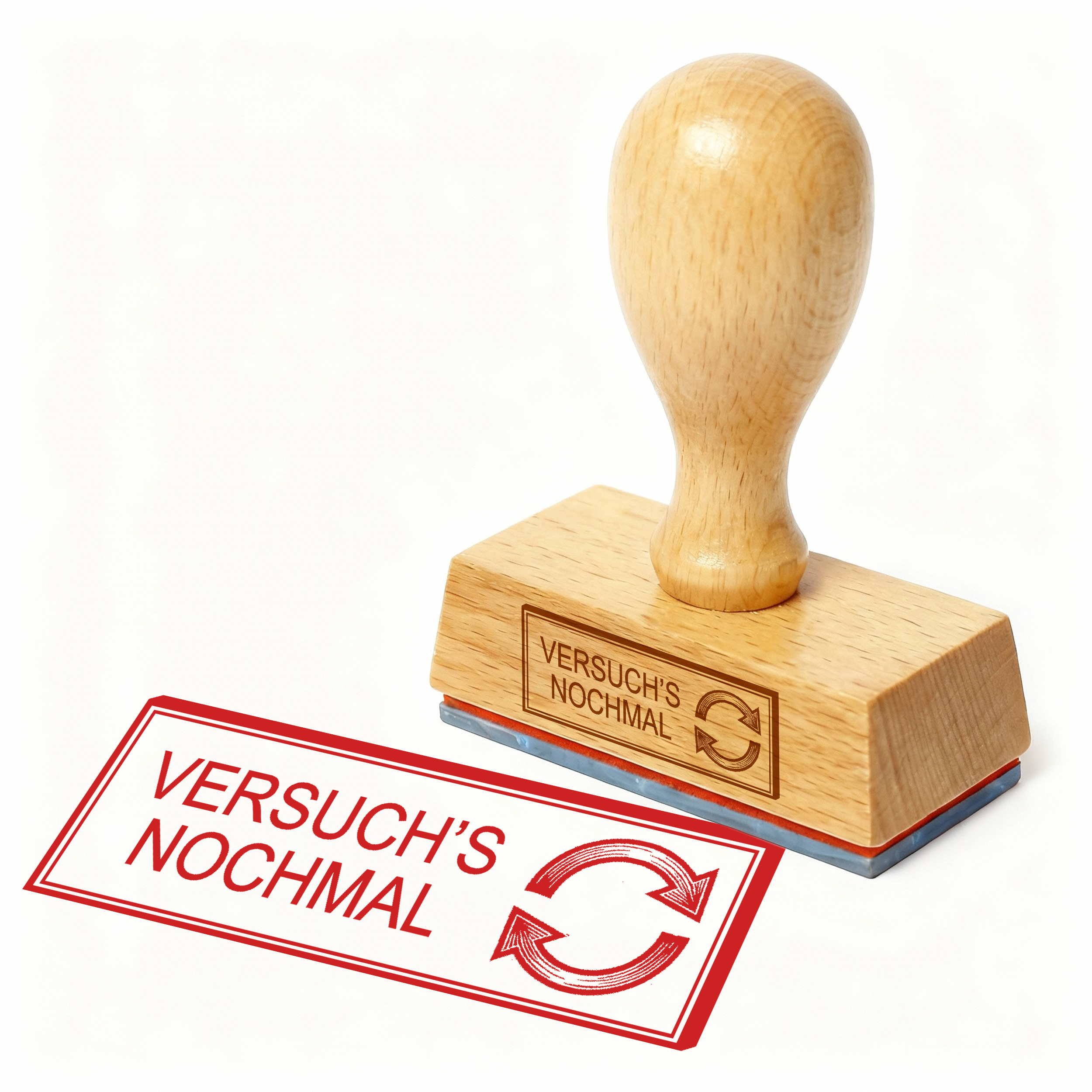 Bürostempel VERSUCH’S NOCHMAL Refresh-Pfeil Stempel – Holzstempel 48x18 mm für Dokumente - erneut versuchen, wiederholen