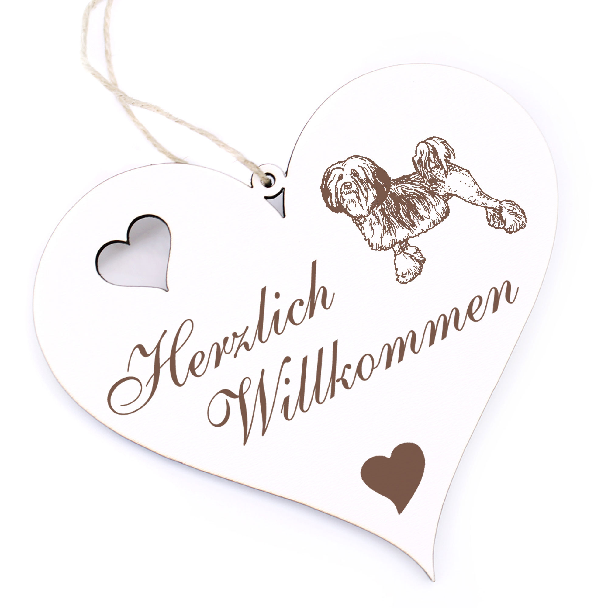 Herzlich Willkommen Schild - Löwchen - Deko Herz Holz