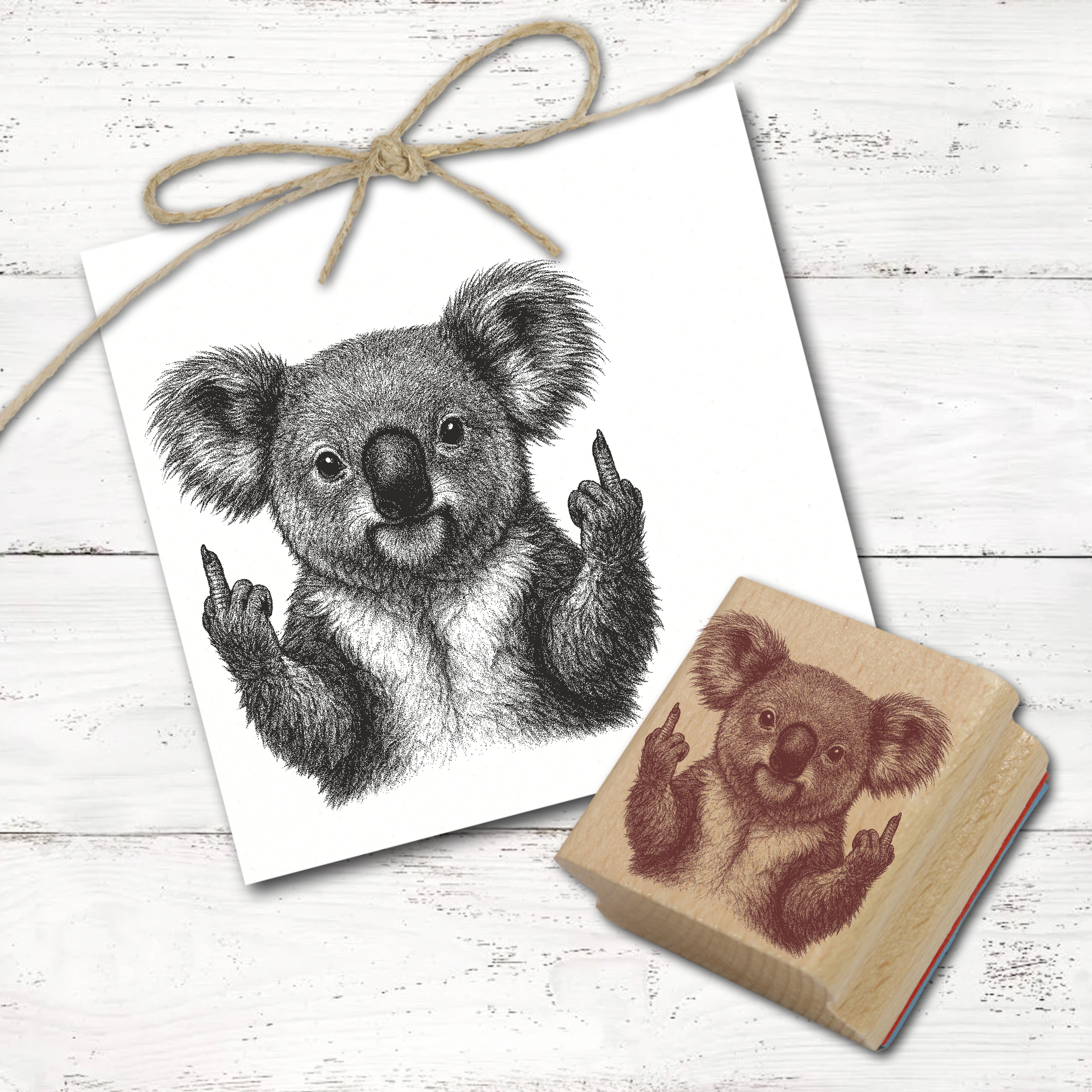 Motivstempel Tierstempel Koala Stinkefinger Koalabär Mittelfinger Stempel lustig - ca. 40 x 50 mm