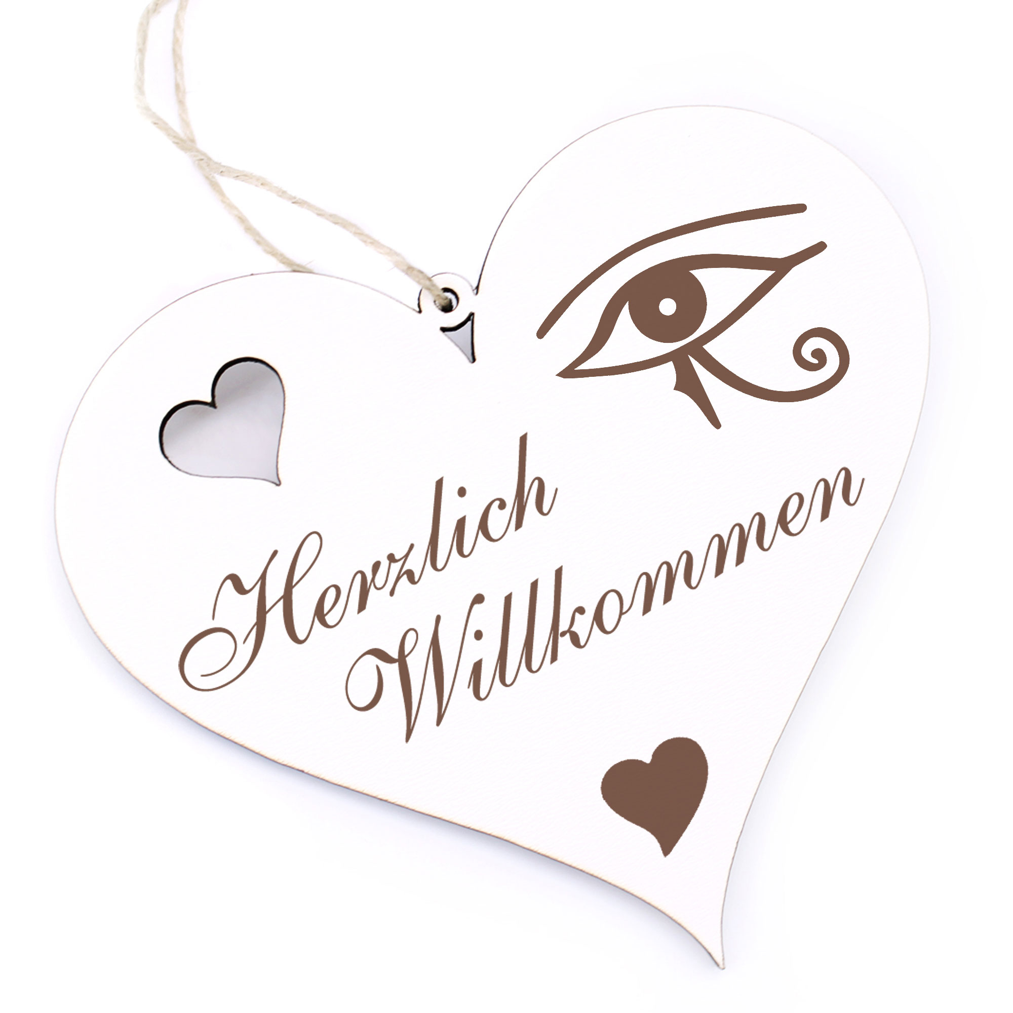 Herzlich Willkommen Schild - Horusauge - Deko Herz Holz