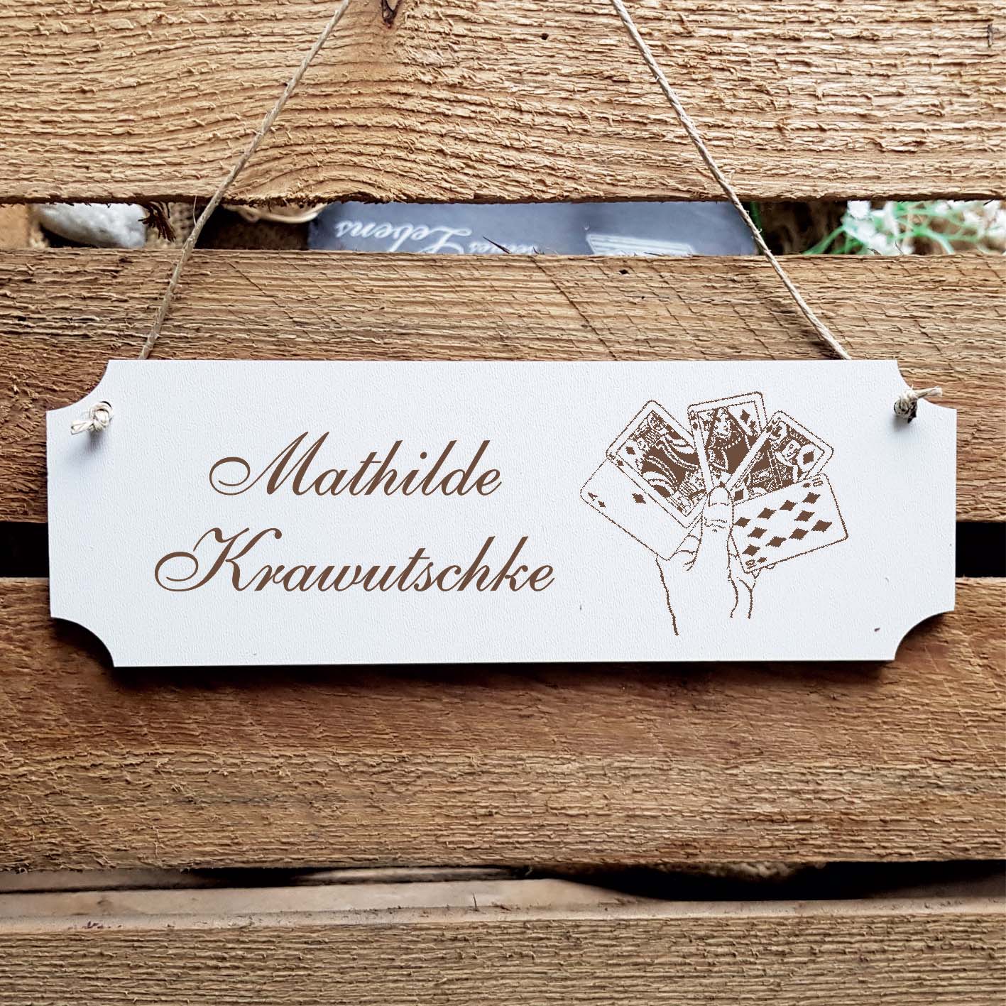 Schild « Kartenspiel » Namensschild Türschild zum Anhängen - 20 x 6,7 cm