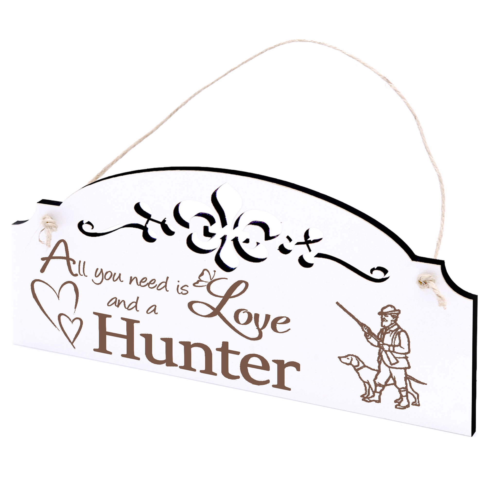 Schild Jäger mit Hund Deko 20x10cm - All you need is Love and a Hunter - Holz