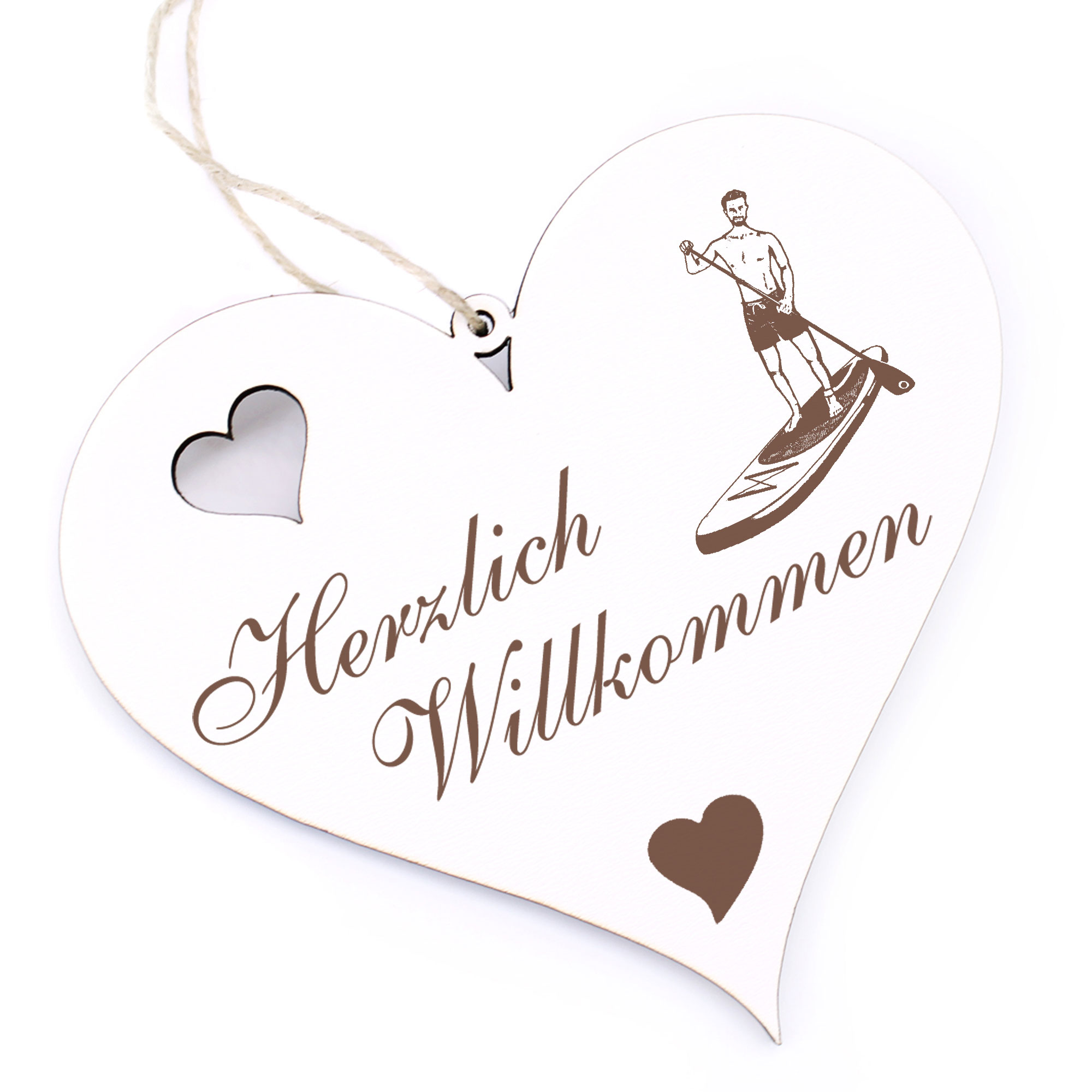 Herzlich Willkommen Schild - Stand up Paddling - Deko Herz Holz
