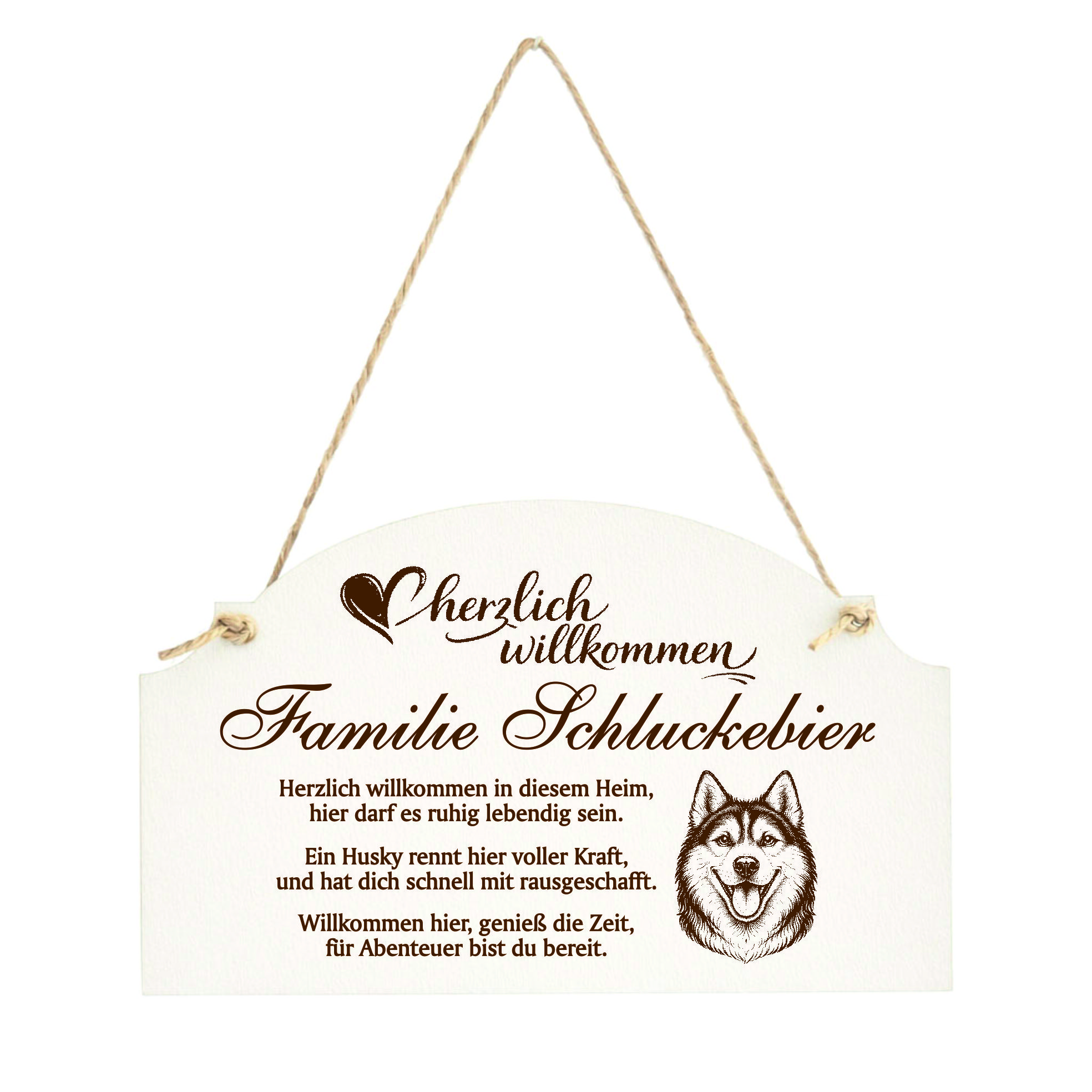 Willkommensschild Siberian Husky personalisiert - Haustürschild mit Hundespruch - 14 x 8,5 cm
