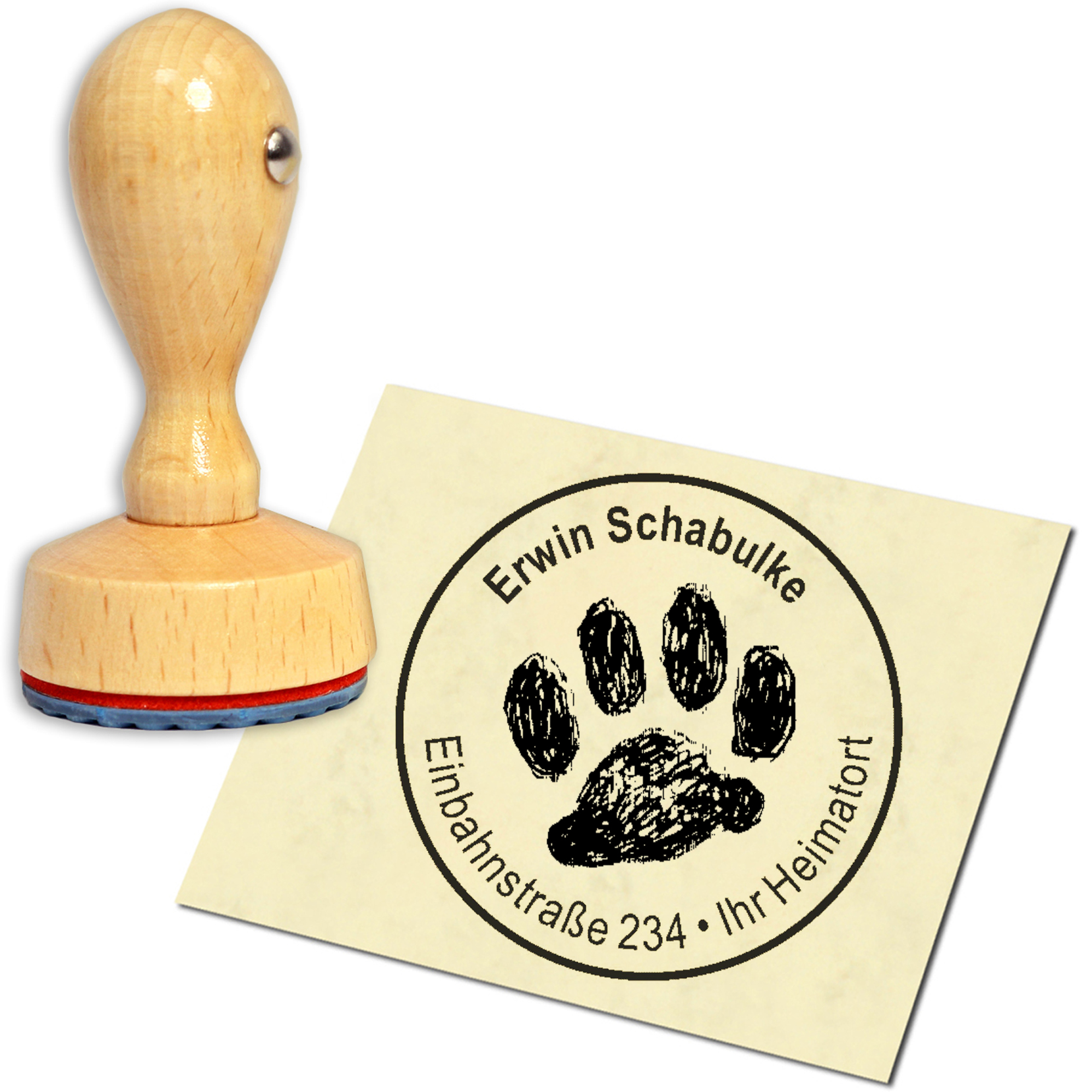 Stempel Adressstempel Holzstempel - Katzentatze - rund 40mm