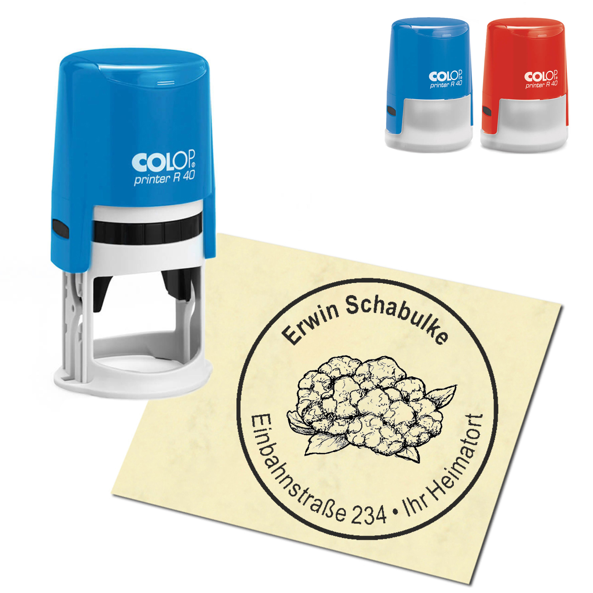 Stempel Adressstempel personalisiert - Blumenkohl - rund &empty; 40mm
