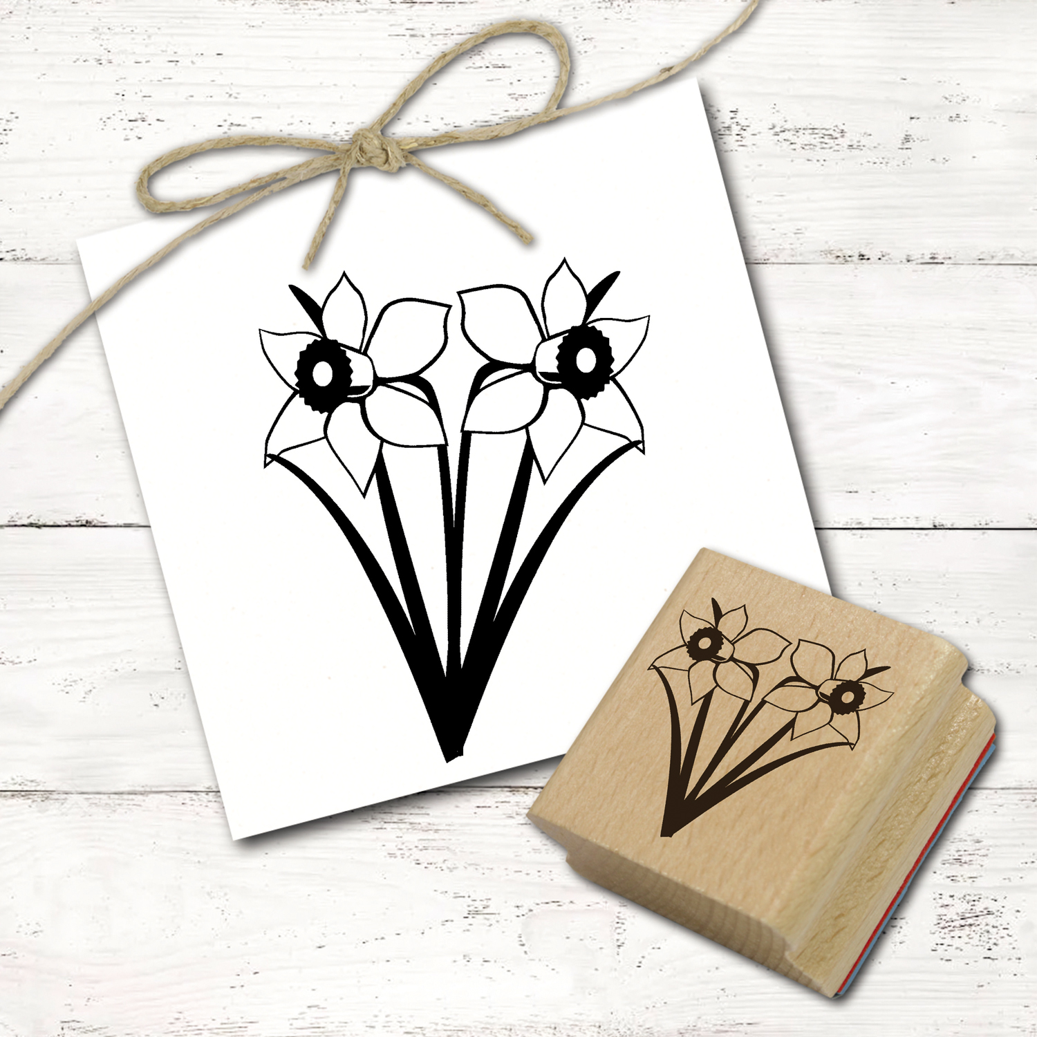 Motivstempel Zwei Osterglocken - Stempel minimalistisch Holzstempel 38 x 48 mm  