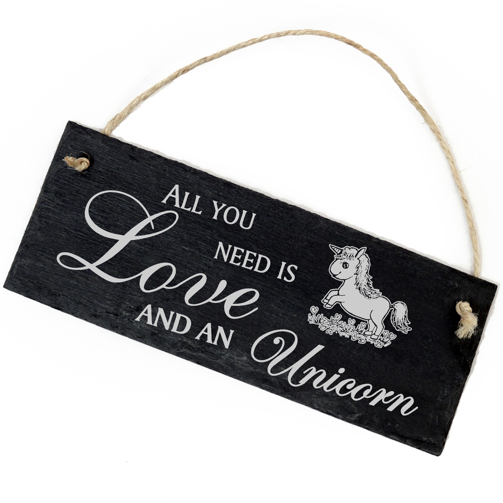 Schiefertafel Deko Einhornbaby Schild 22 x 8 cm - All you need is Love and an Unicorn