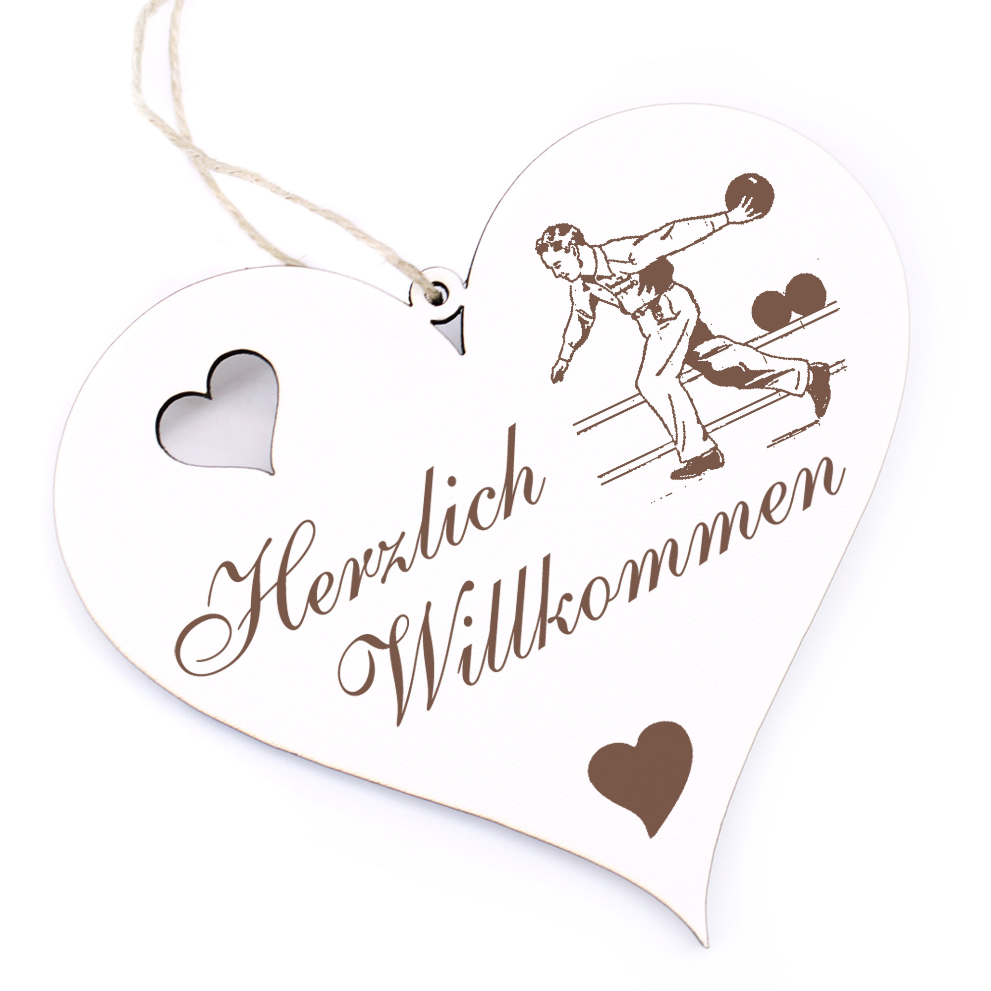 Herzlich Willkommen Schild - Bowler - Deko Herz Holz
