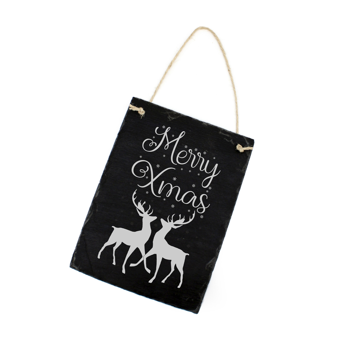 Schiefertafel Merry Xmas - Schild Hirsche Motiv 16x22 cm