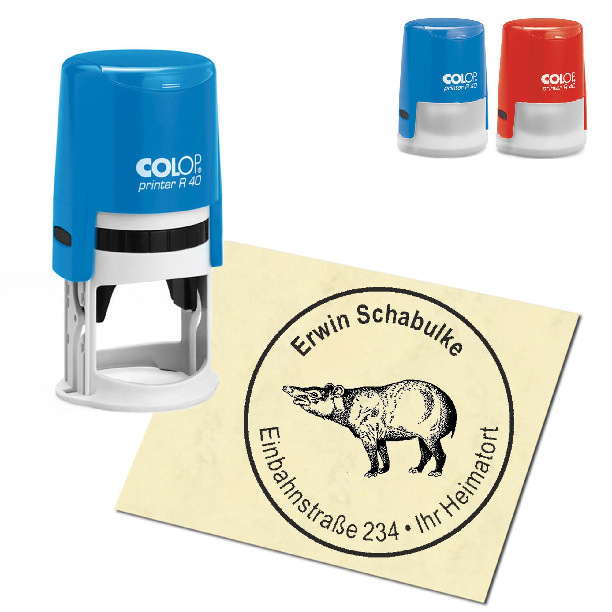 Stempel Adressstempel personalisiert - Tapir - rund &empty; 40mm