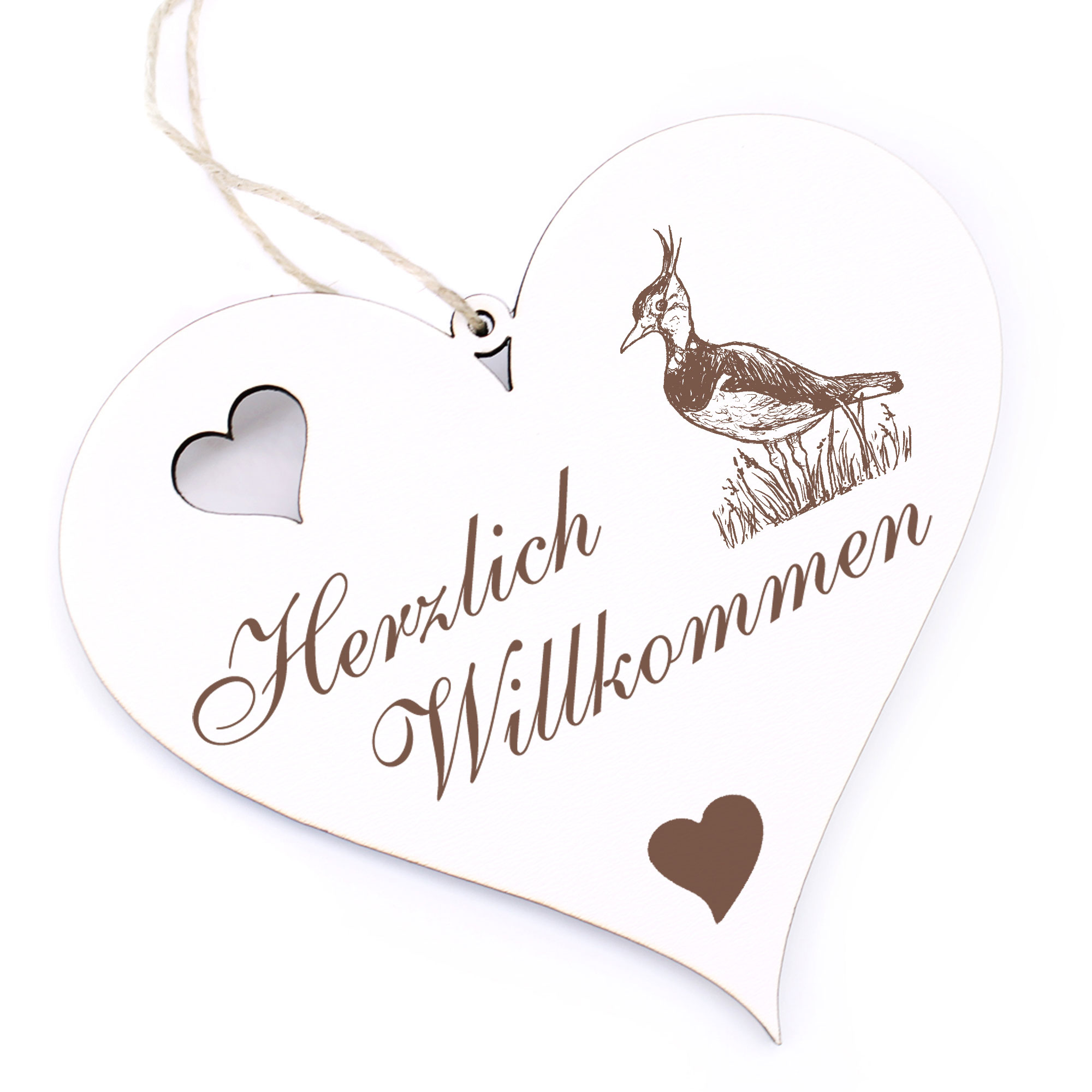 Herzlich Willkommen Schild - Kiebitz - Deko Herz Holz