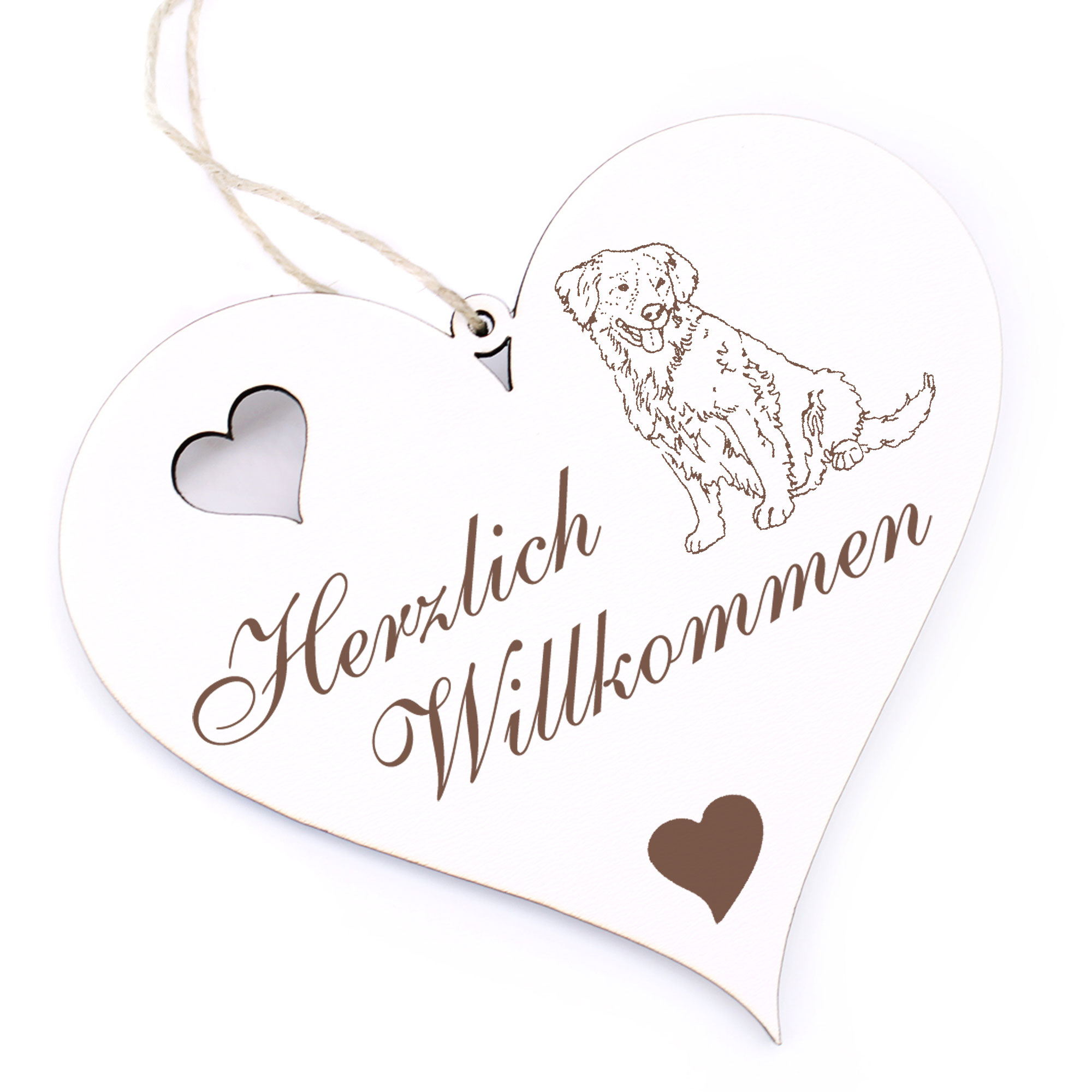 Herzlich Willkommen Schild - Nova Scotia Duck Tolling Retriever - Deko Herz Holz