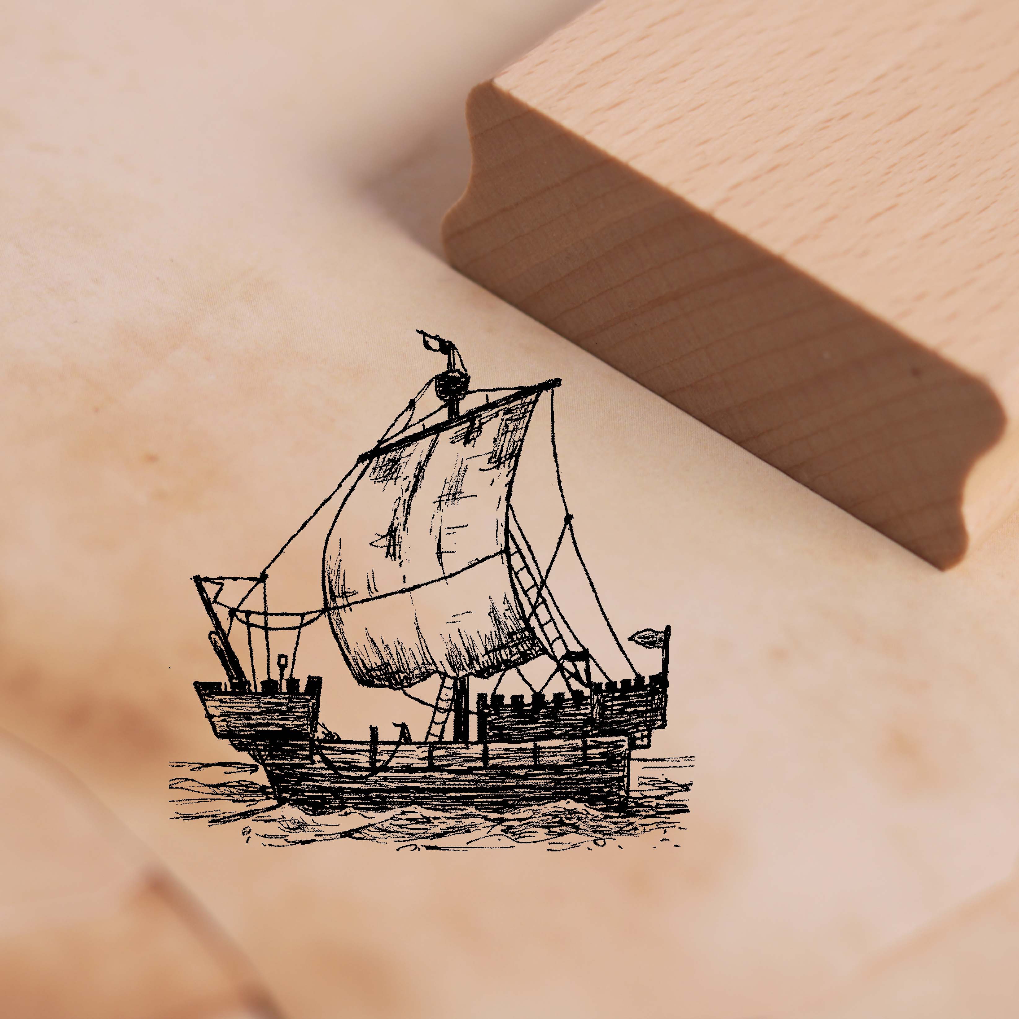 Motivstempel Kogge - Schiff Segelschiff Stempel Holzstempel 58 x 58 mm