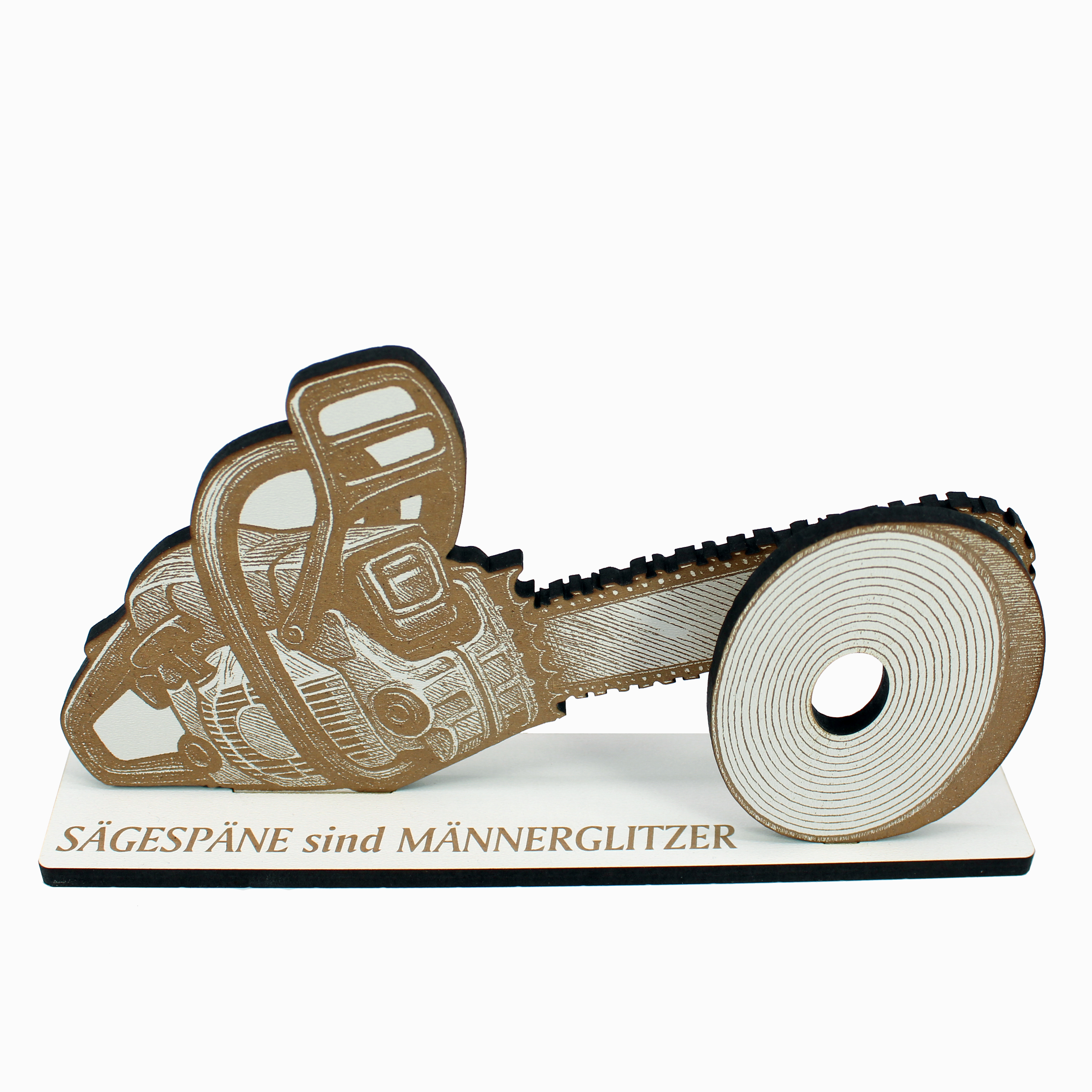 Aufsteller Geldgeschenk Kettensäge – Geschenk „SÄGESPÄNE sind MÄNNERTGLITZER“ – 20×10 cm