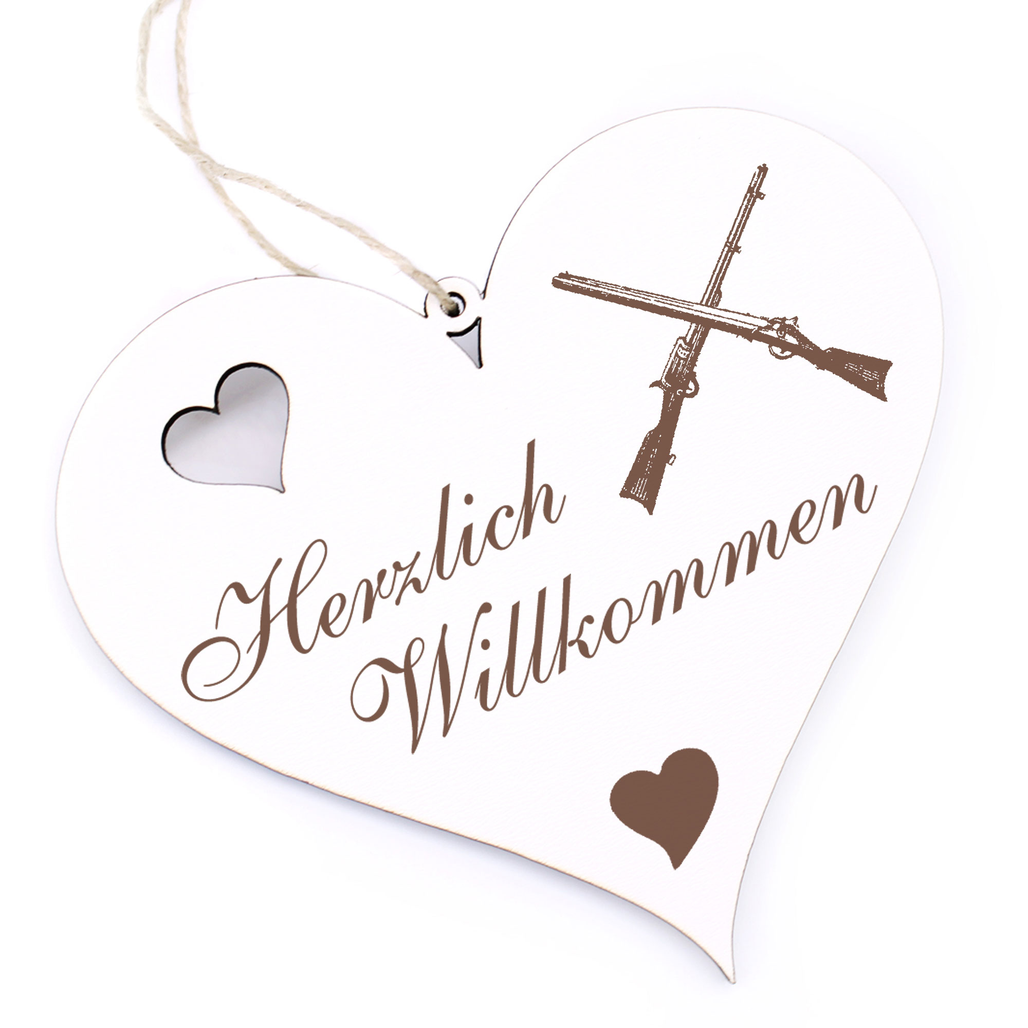 Herzlich Willkommen Schild - Gewehre - Deko Herz Holz