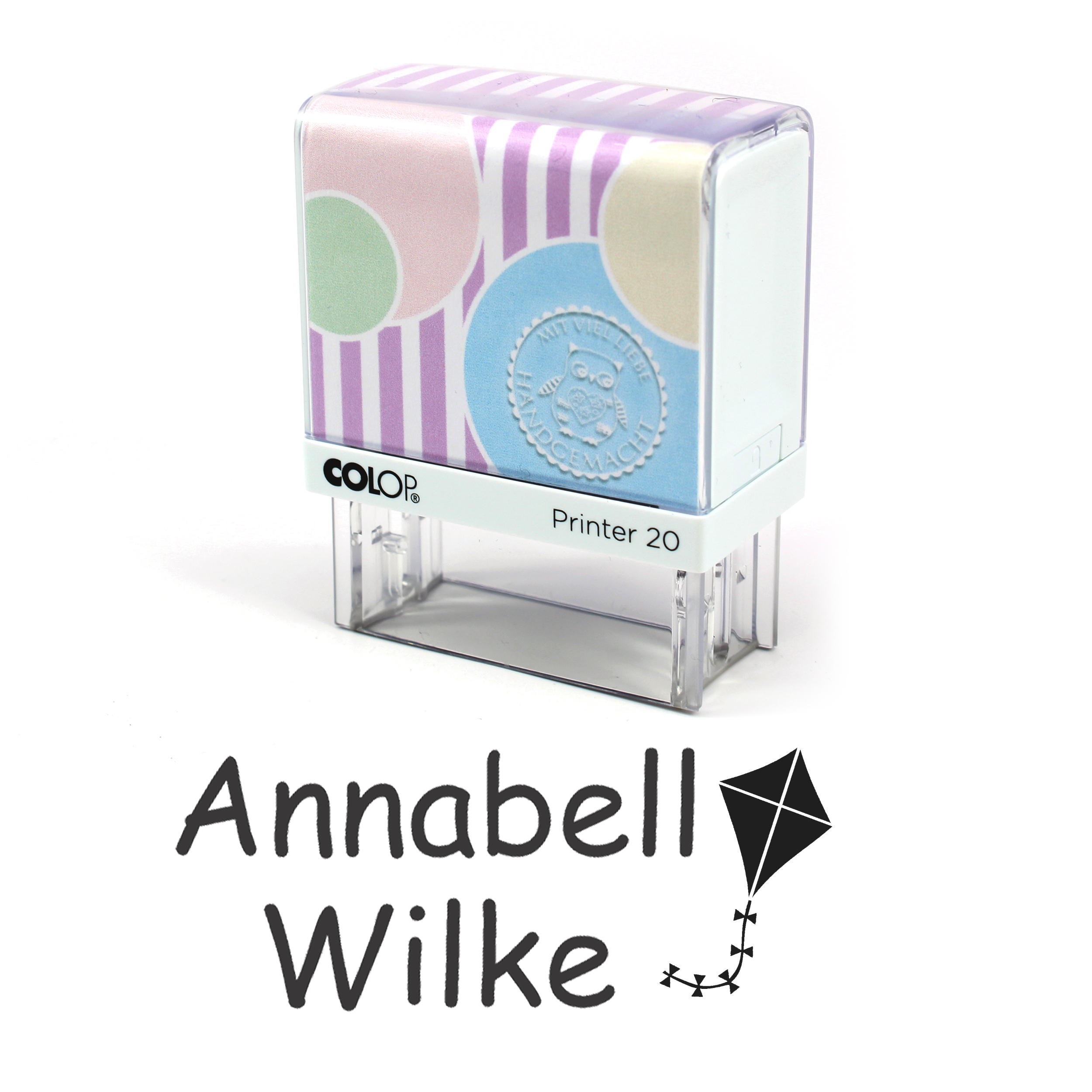 Textilstempel Drachen - personalisierter Automatikstempel mit Namen - für Textilien Kleidung 38x14mm