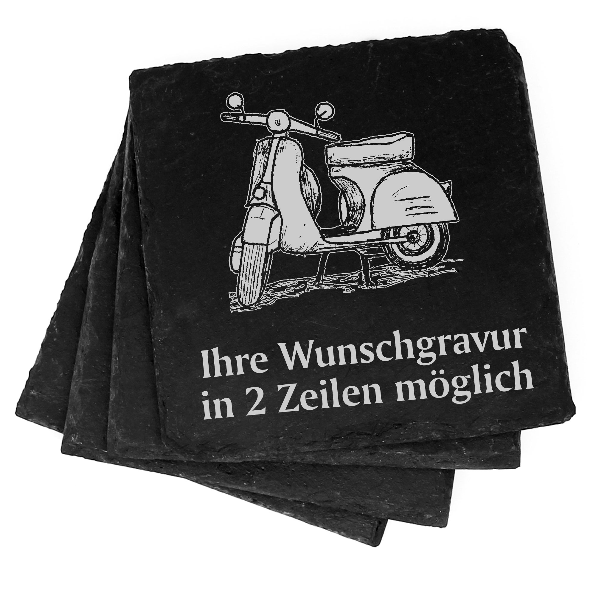4x Motorroller Deko Schiefer Untersetzer Wunschgravur Set - 11 x 11 cm