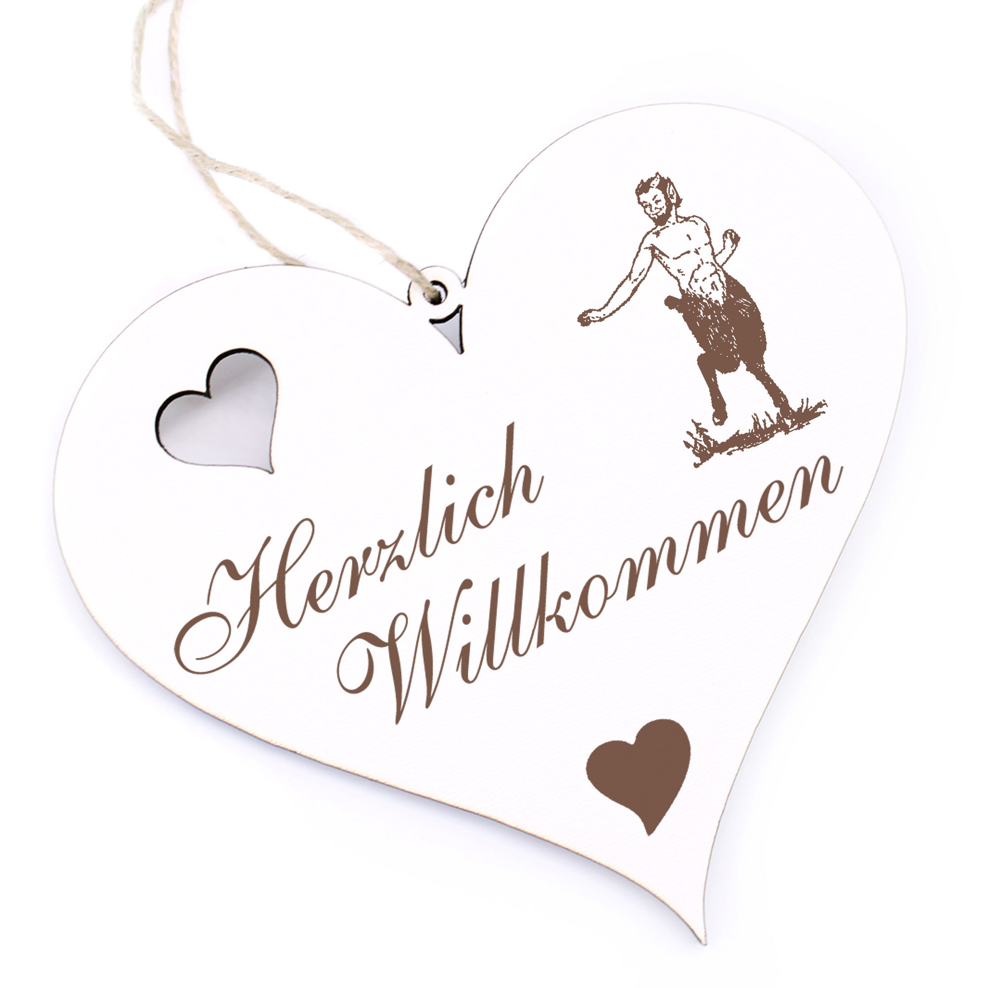 Herzlich Willkommen Schild - Faun - Deko Herz Holz