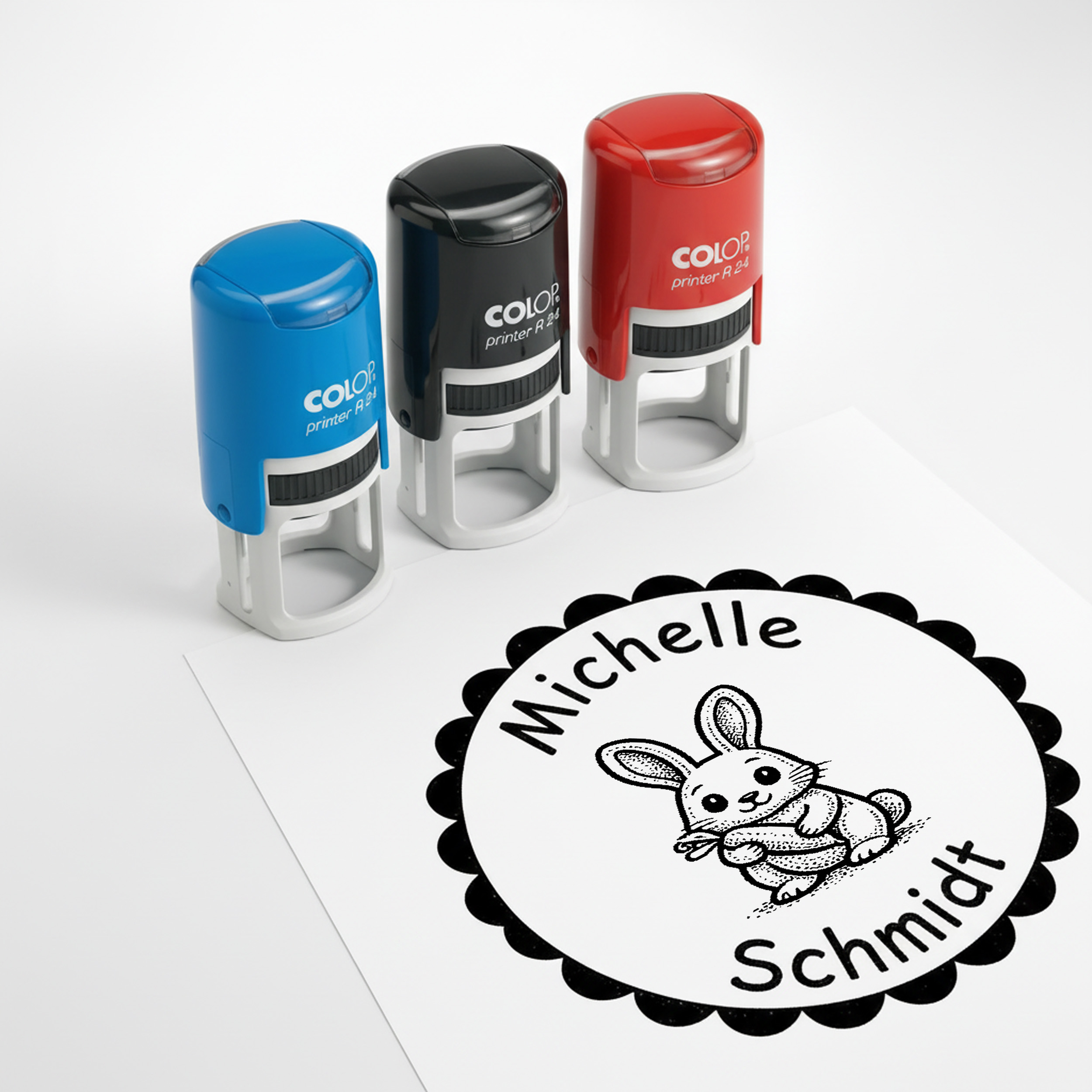 Kinder Namensstempel Hase personalisiert – 24mm – Namensstempel für Schule & Grundschule – Geschenk Schulanfang Einschulung