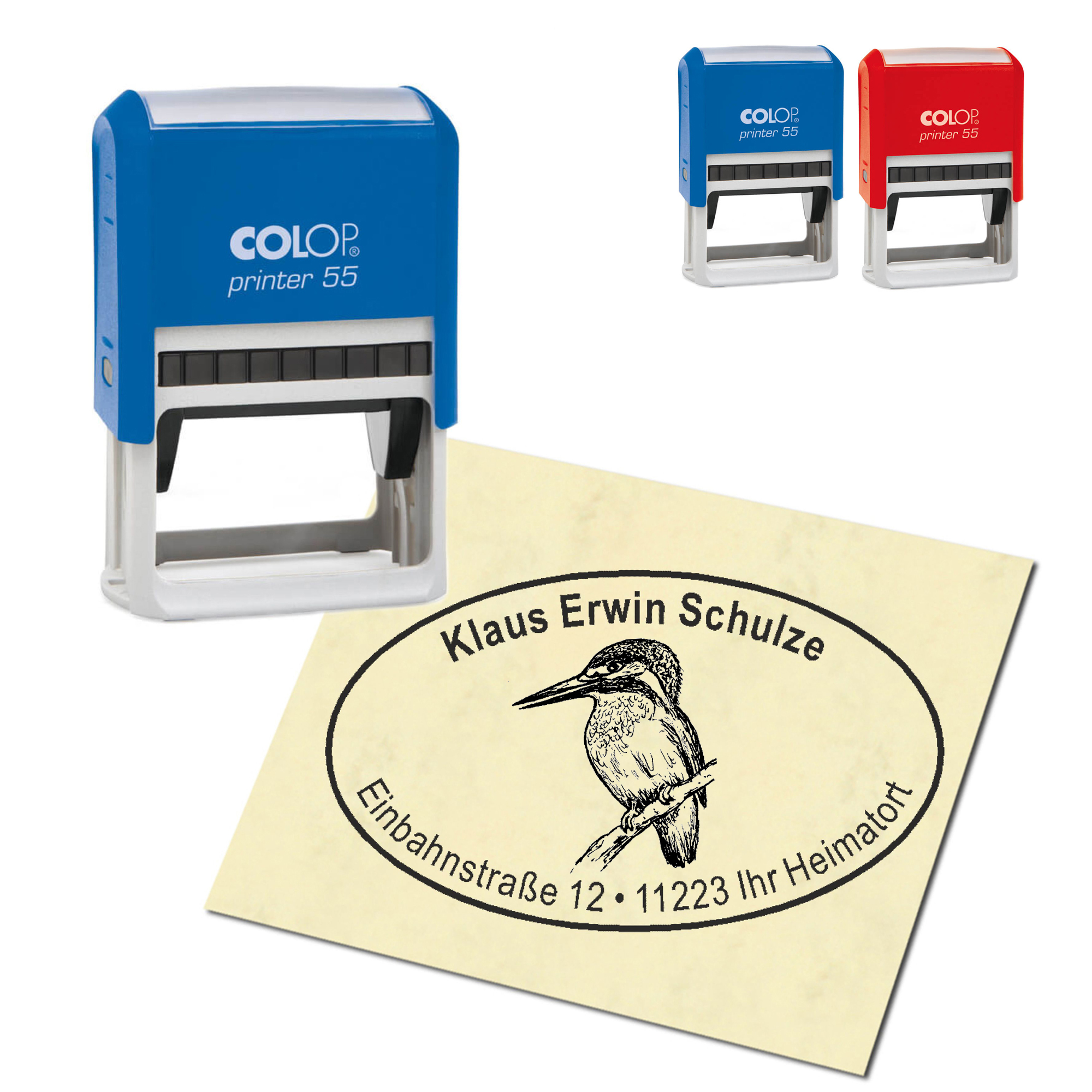 Adressstempel personalisiert Stempel - Eisvogel - oval 59 x 39 mm
