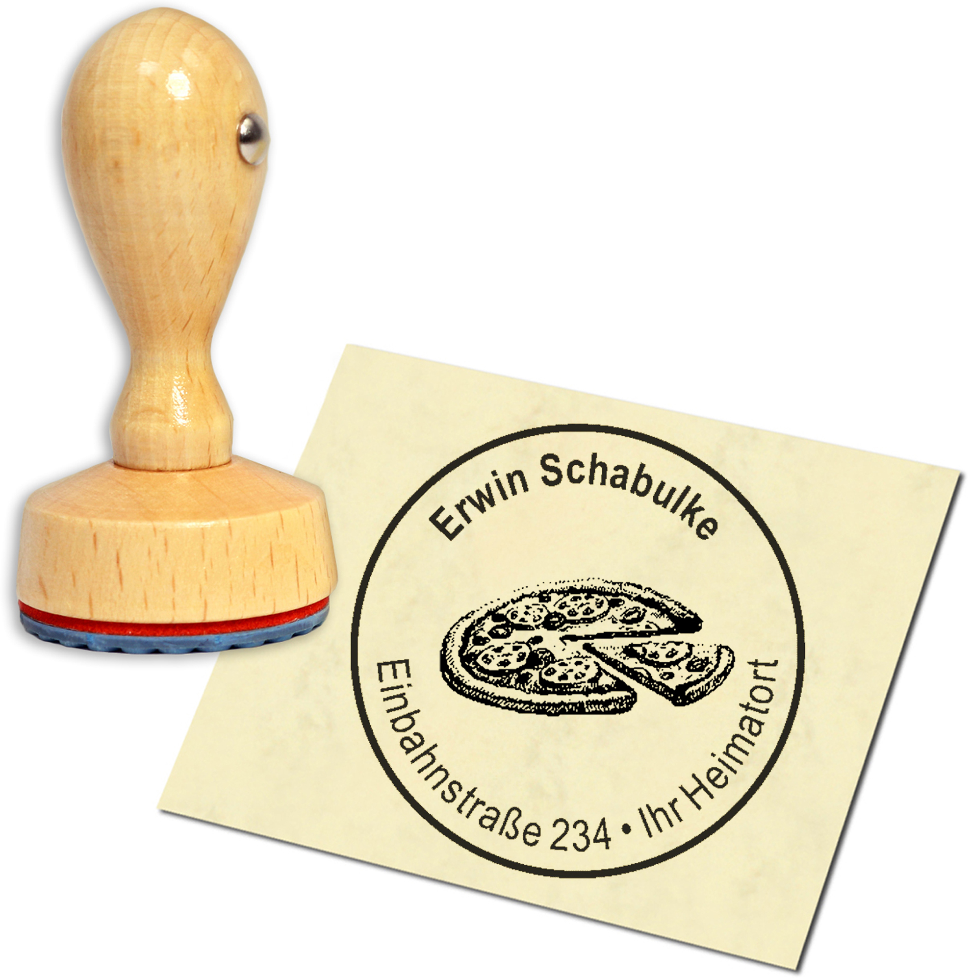 Stempel Adressstempel Holzstempel - Pizza - rund 40mm