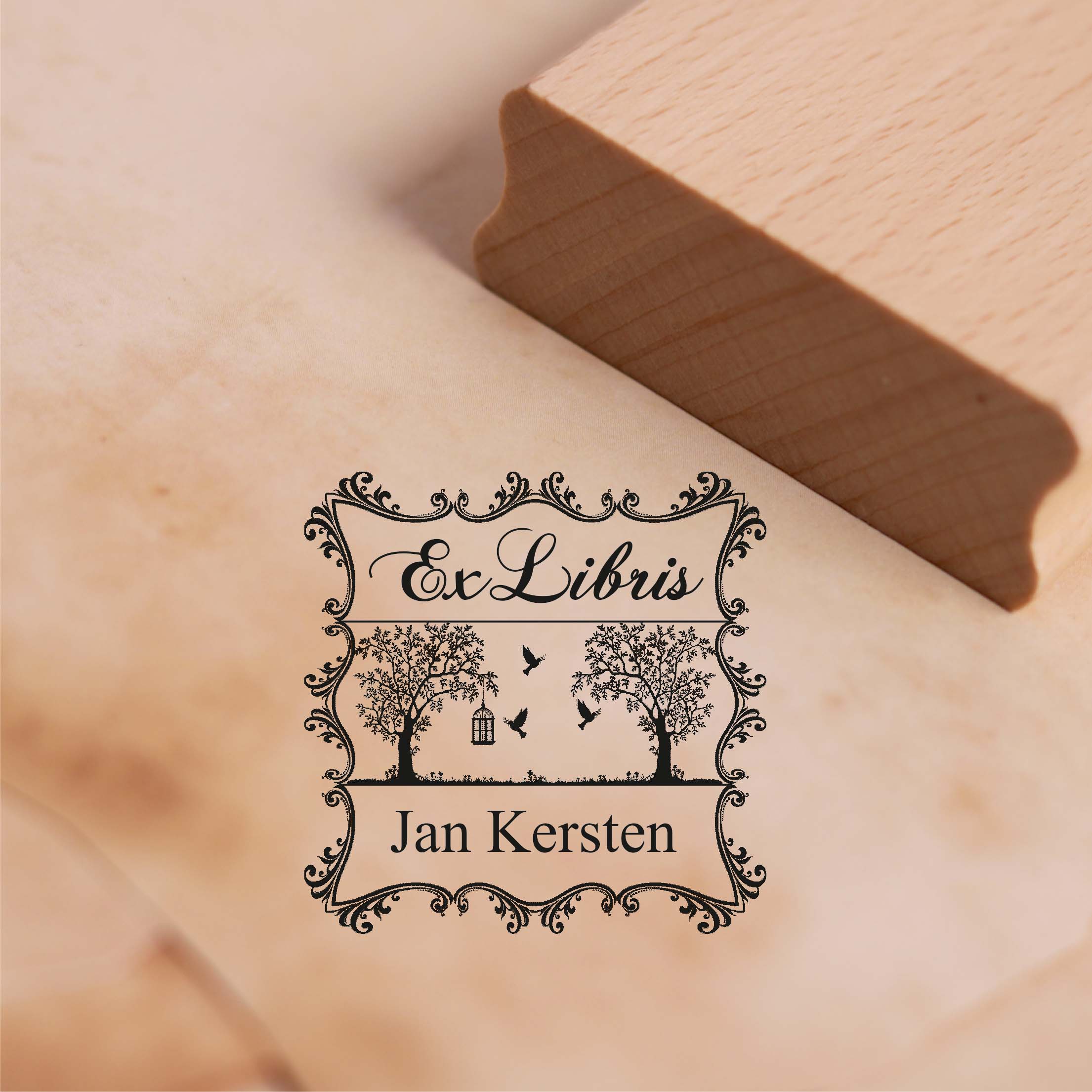 Ex Libris Stempel mit Name - Romantik Garten Natur - Exlibris Motivstempel 48 x 48 mm