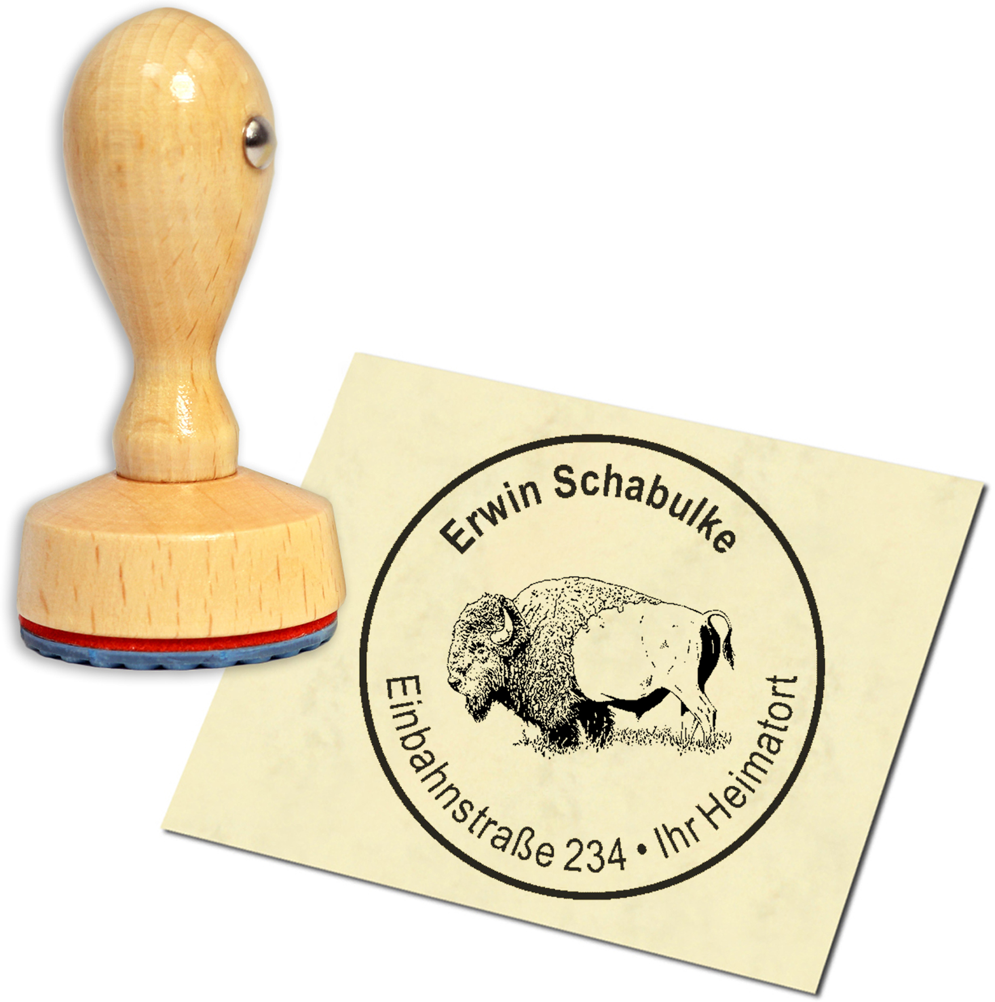 Stempel Adressstempel Holzstempel - Bison - rund 40mm