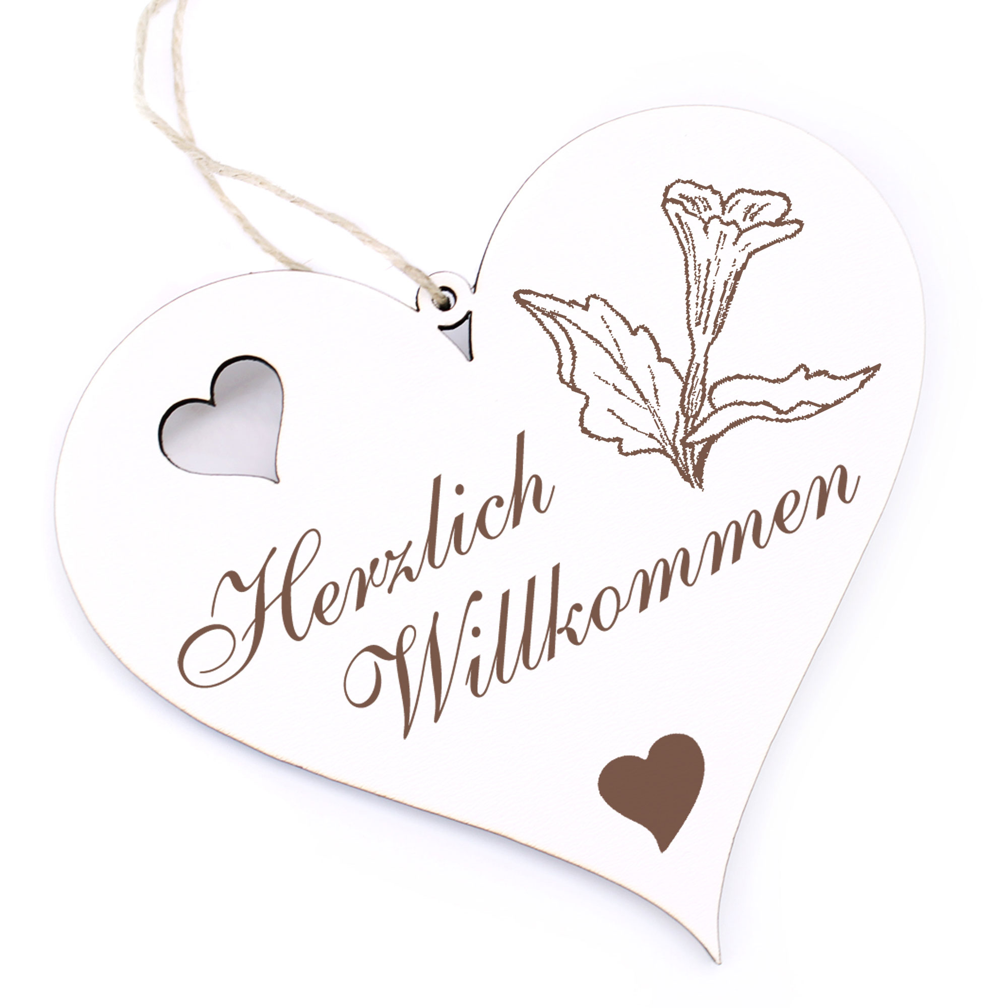 Herzlich Willkommen Schild - Stechapfel - Deko Herz Holz