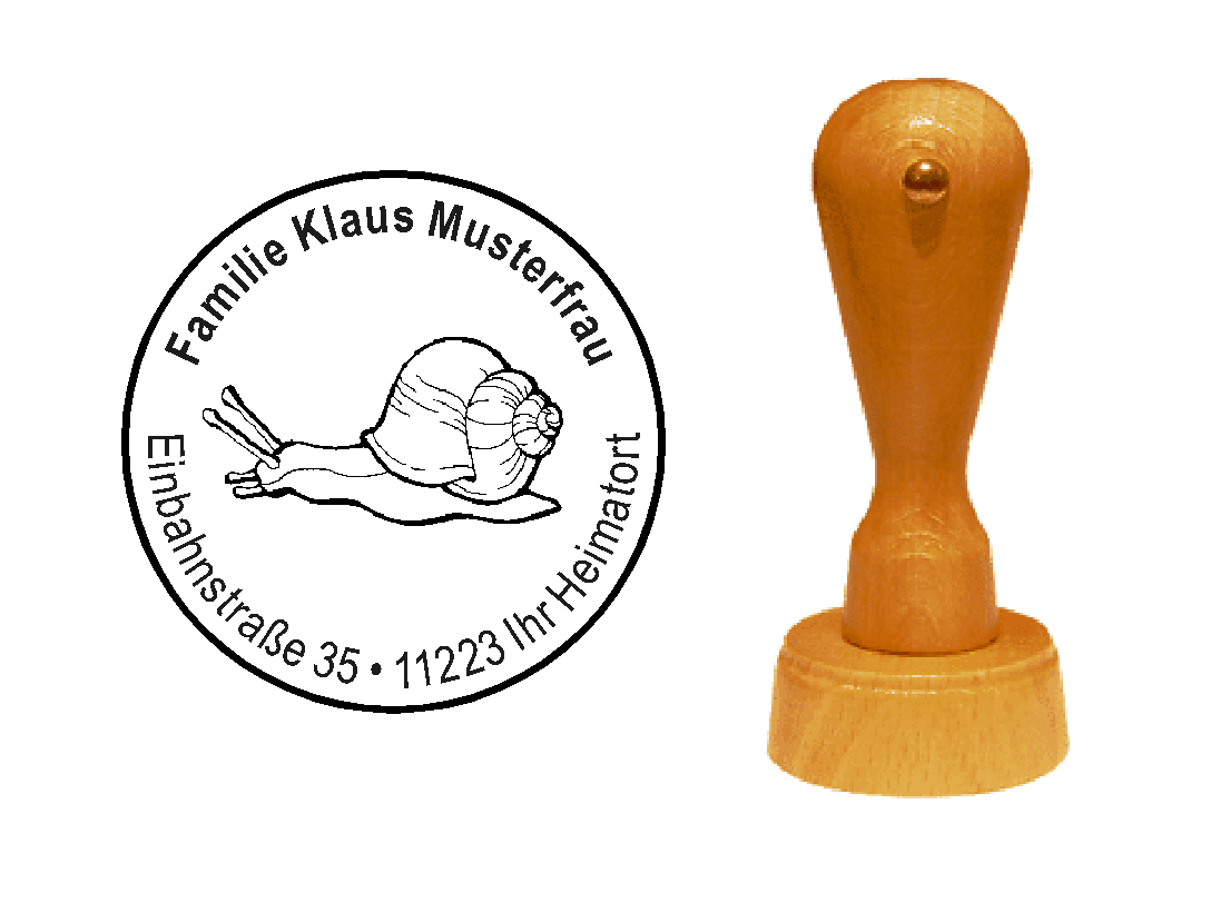 « Schnecke » Holzstempel mit persönlichem Wunschtext
