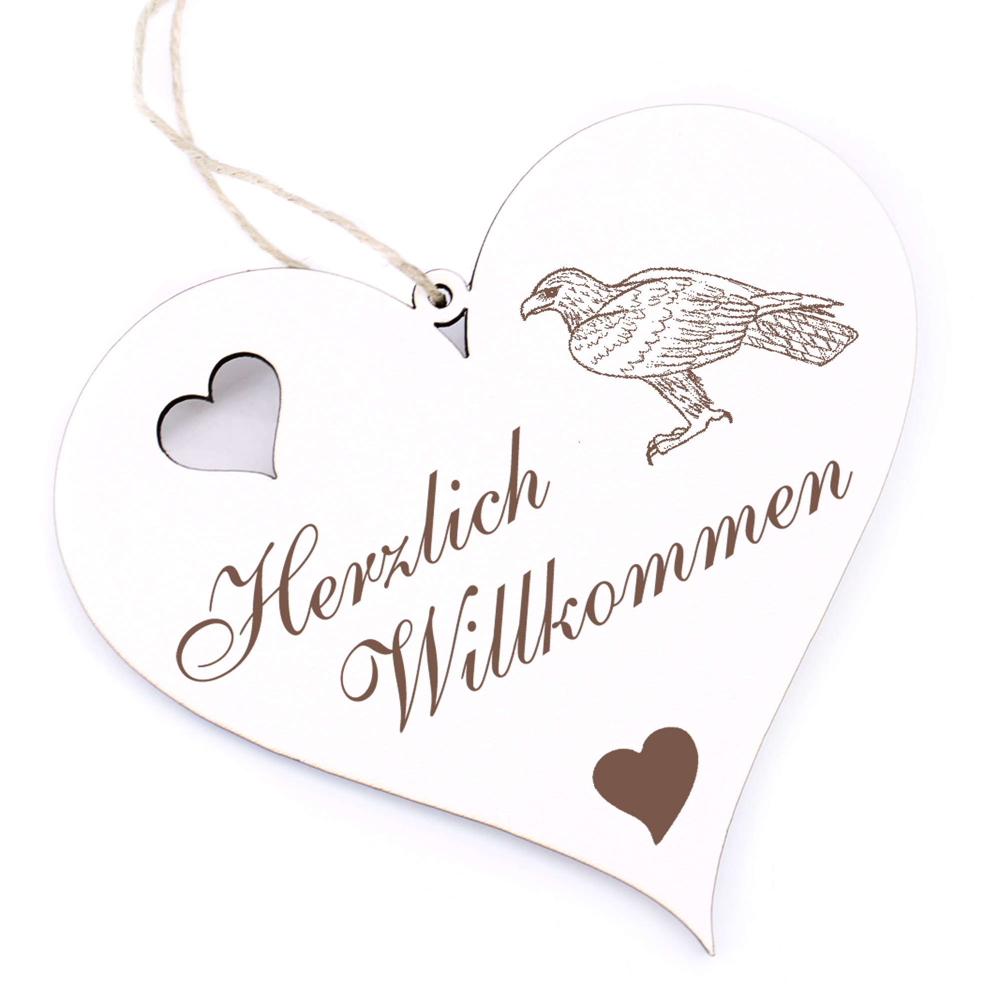 Herzlich Willkommen Schild - Steinadler - Deko Herz Holz