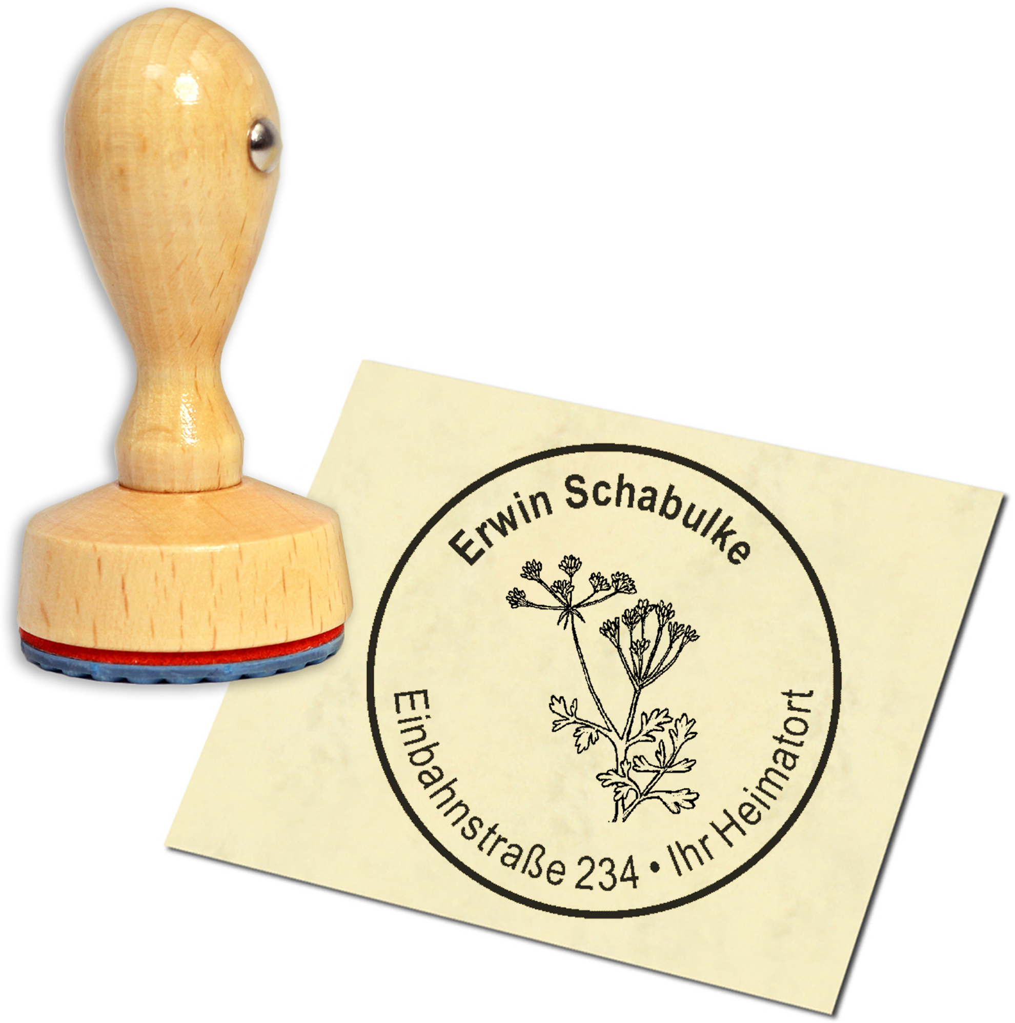 Stempel Adressstempel Holzstempel - Kümmel - rund 40mm