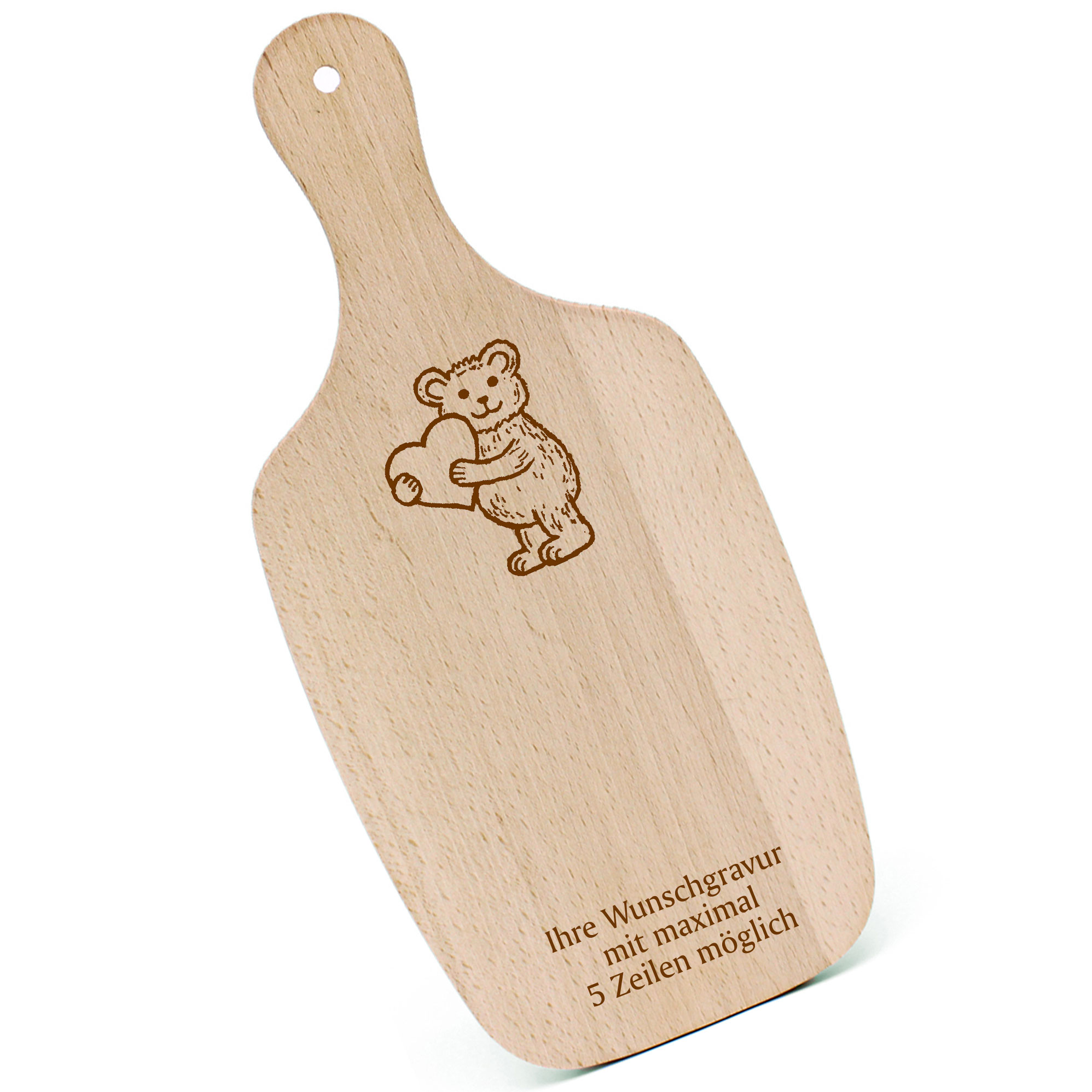 Schneidebrett Frühstücksbrettchen - Teddy mit Herz - mit Griff 330x150mm