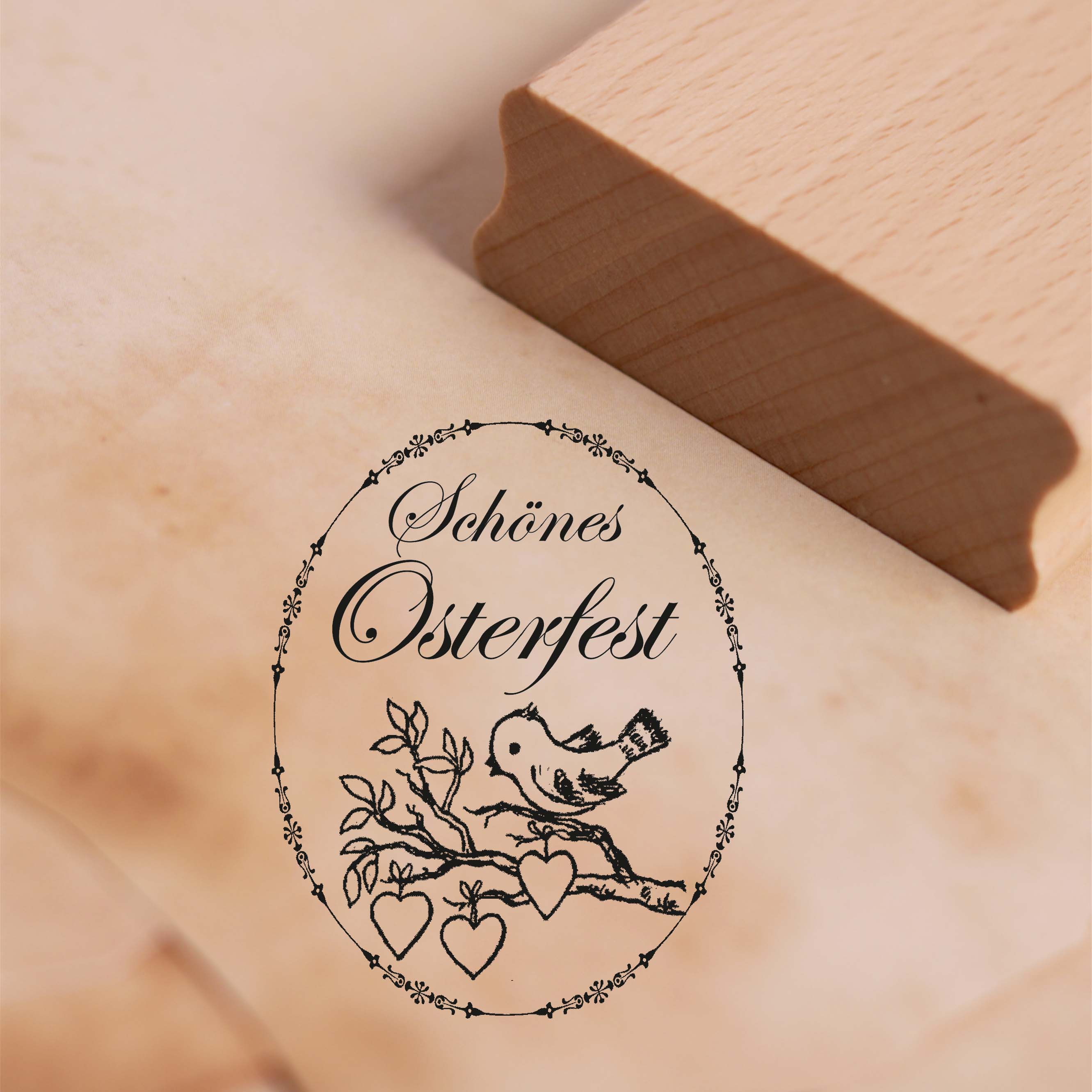 Motivstempel Schönes Osterfest - Osterei mit Vogel Stempel 38 x 48 mm