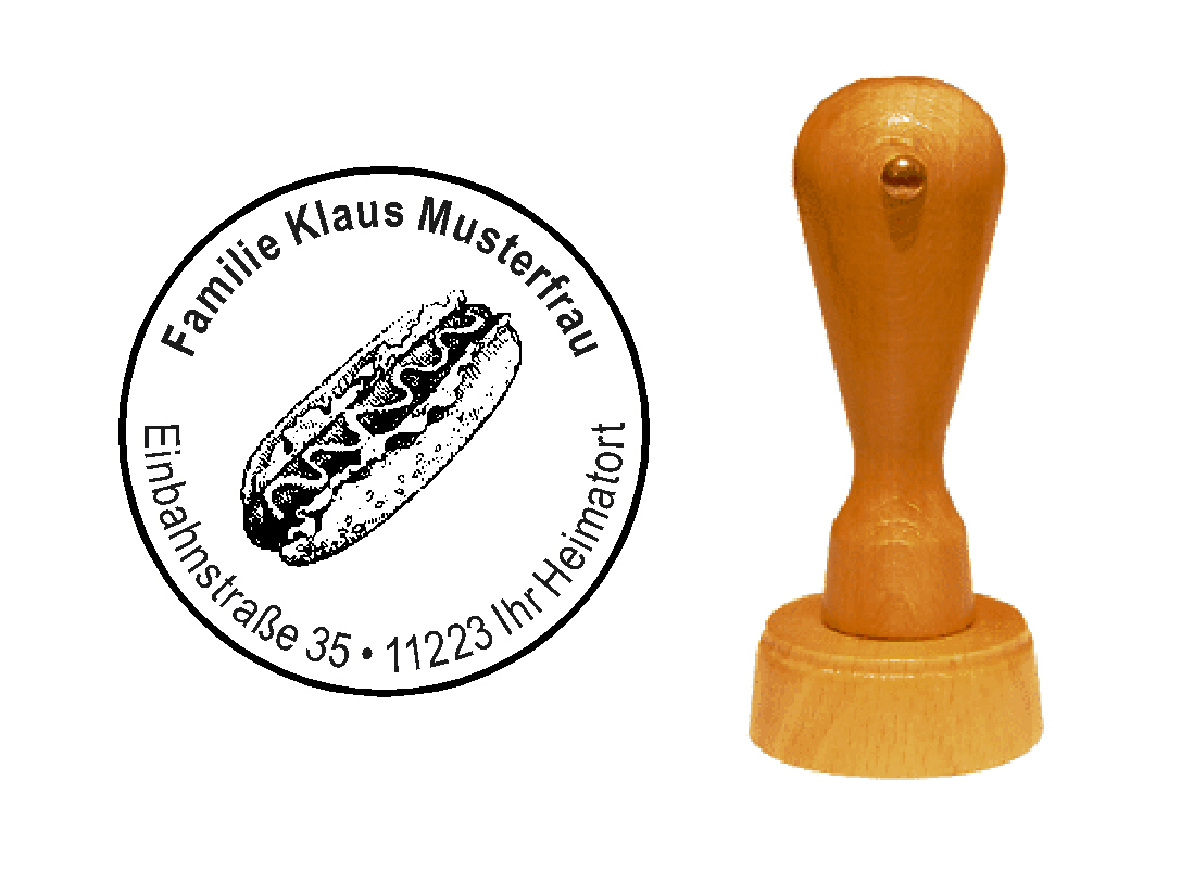 « Bratwurst » Holzstempel mit persönlichem Wunschtext
